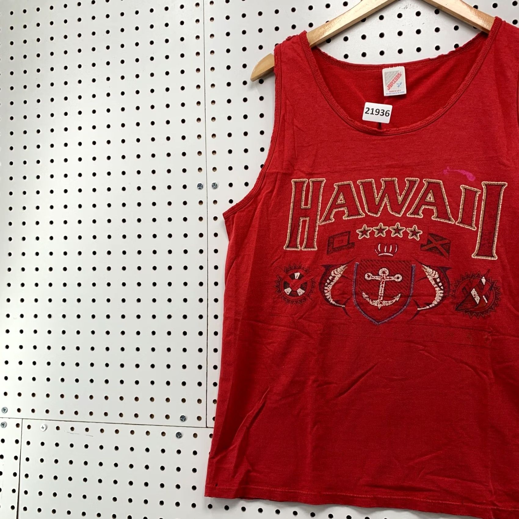 Jerzees VINTAGE Hawaii Tank Shirt Red XS Adult Small 19.5x26.5 Sleeveless Crest Logo Nike Shirt Size US S / EU 44-46 / 1 - 3 Thumbnail