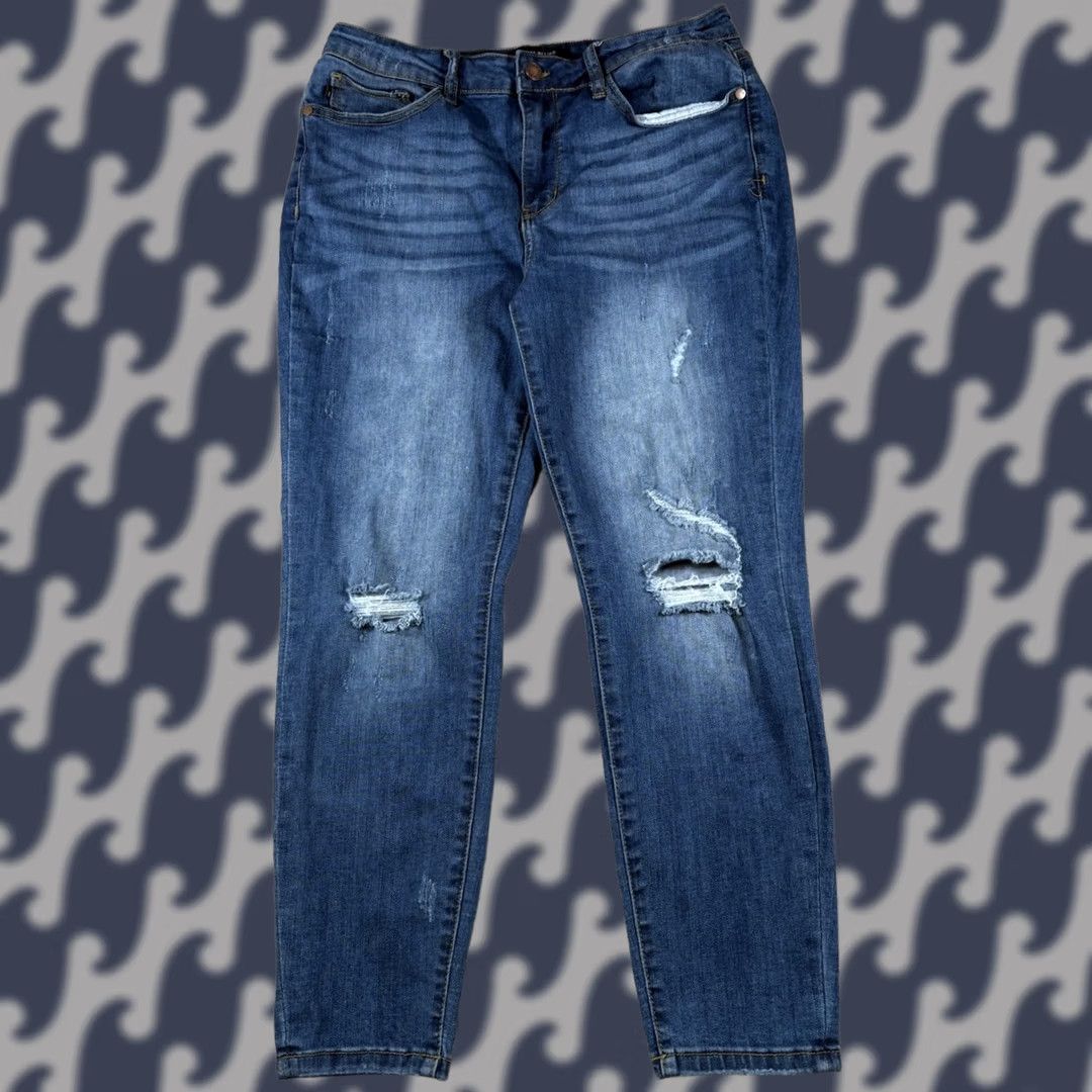 Denime Judy Blue Jeans Womens Size 32 Blue Denim Relaxed Fit Stretch Jeans Straight 5-Pocket Blue Womens Regular Fit Comfort Distressed Pocket City Size 24" / US 00 / IT 34 - 1 Thumbnail