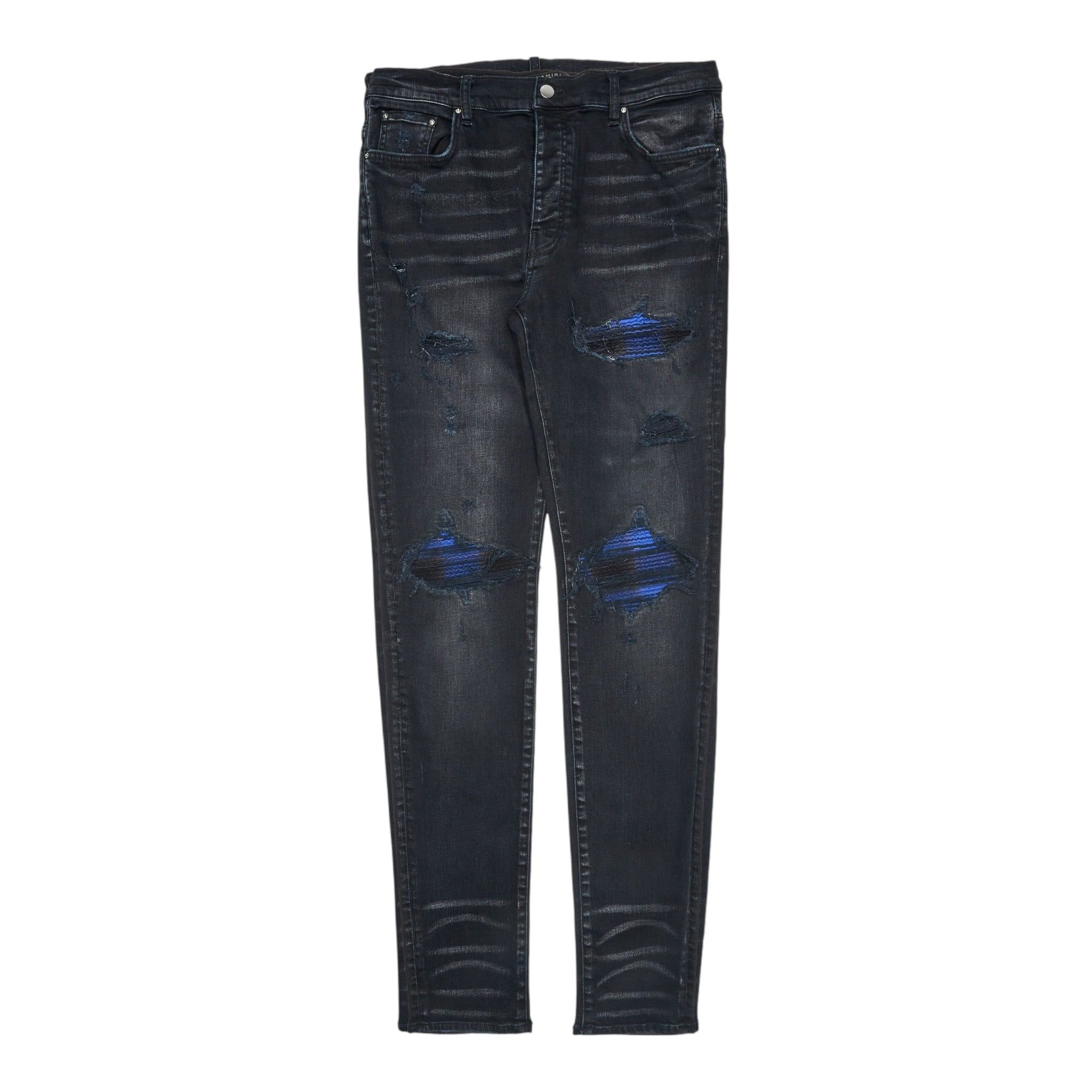 Amiri MX1 Blue Plaid Patch Jeans Aged Black