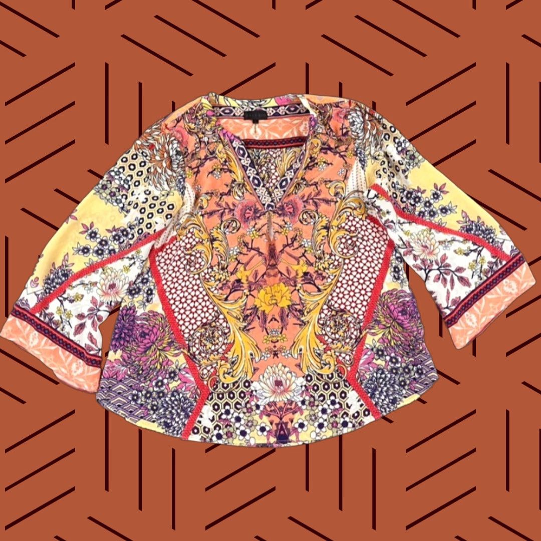 Vintage Hale Bob Women's Blouse Large Silk Chiffon Sheer Abstract Art Floral Casual Office Wear Size L / US 10 / IT 46 - 1 Thumbnail