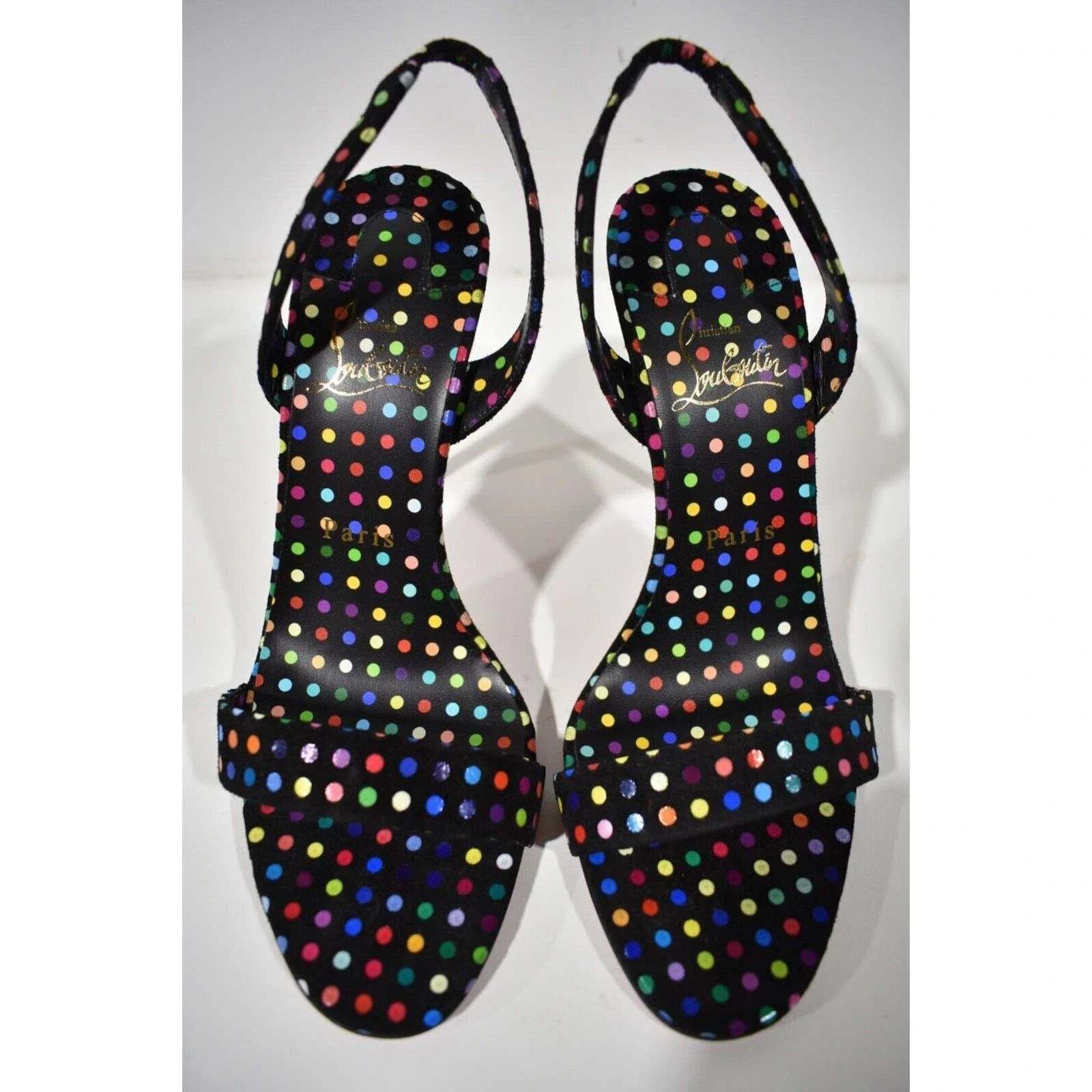 Christian Louboutin O Marylin 100 Black Polka Dot Slingback Sandal Heel Pump 40 Size US 10 / IT 40 - 7 Thumbnail