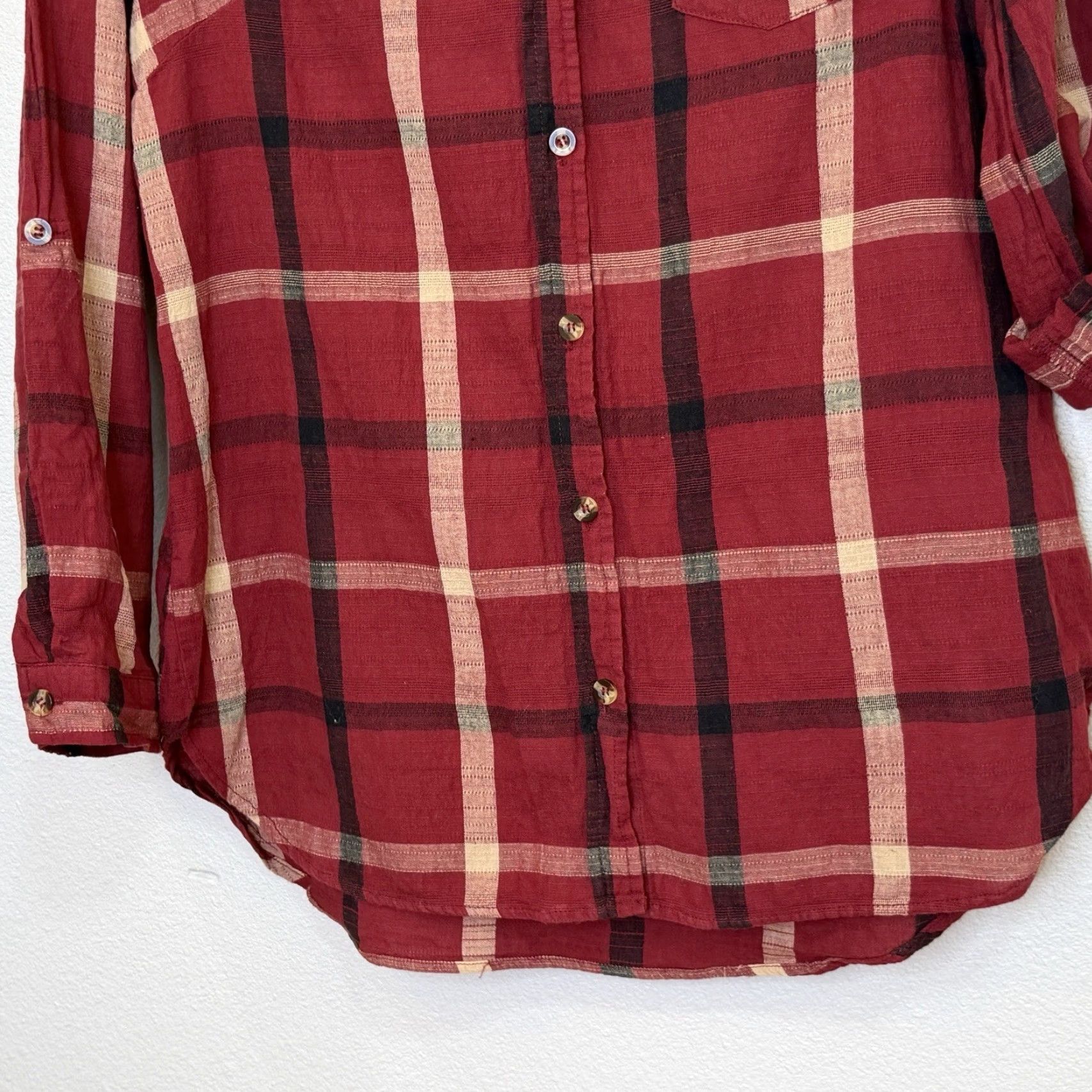 Vintage Orange Creek Button Front Top Womens L Plaid Long Roll Tab Sleeve Casual Shirt Size L / US 10 / IT 46 - 4 Thumbnail