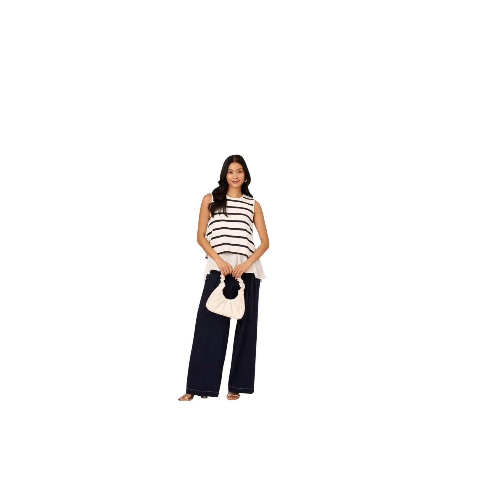 Adrianna Papell Adrianna Papell Textures Stripped Cropped Vest Ivory Navy Si Size L / US 10 / IT 46 - 2 Thumbnail