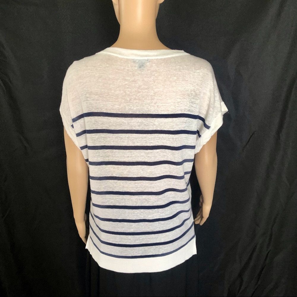 Ann Taylor New ANN TAYLOR Striped Linen-Blend Top White Blue Size S / US 4 / IT 40 - 4 Thumbnail