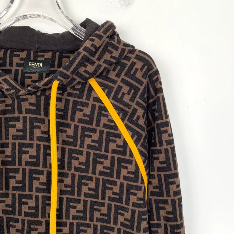 FENDI Dark brown logo letter full-print cotton hooded draw