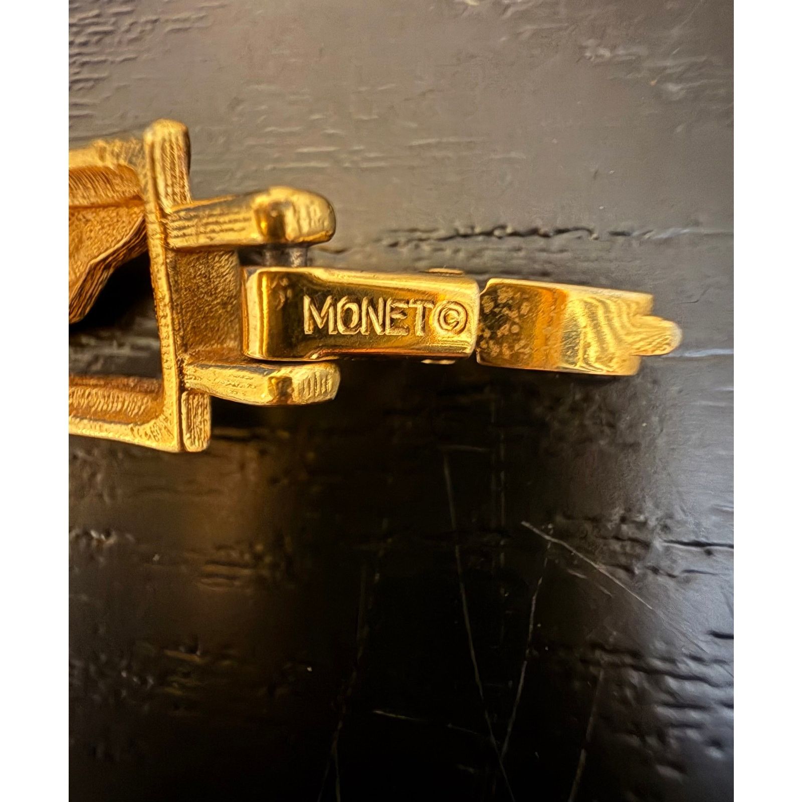 Other Vintage Signed Monet Gold Tone Geometric Link Bracelet 6.75” Size ONE SIZE - 4 Thumbnail