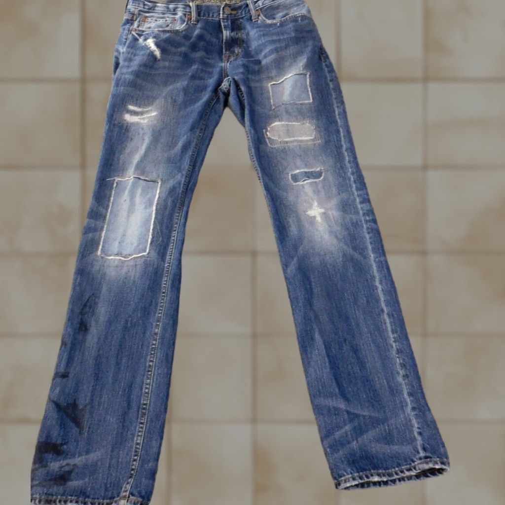 American Eagle Outfitters American Eagle Outfitters Jeans Mens 32x34 Blue Distressed Slim Straight Denim Size US 32 / EU 48 - 1 Thumbnail