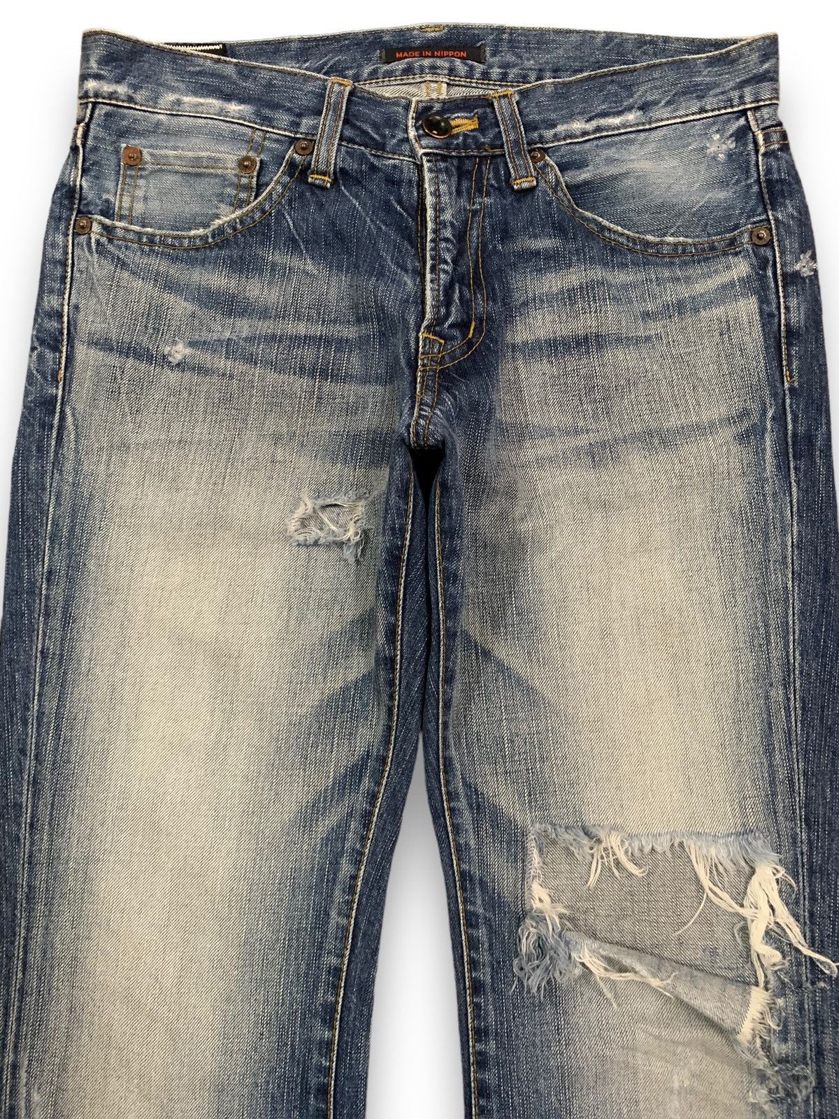 If Six Was Nine Japanese Blue Way Cracked Wash Cross Distressed Flare Jeans Size US 30 / EU 46 - 3 Thumbnail