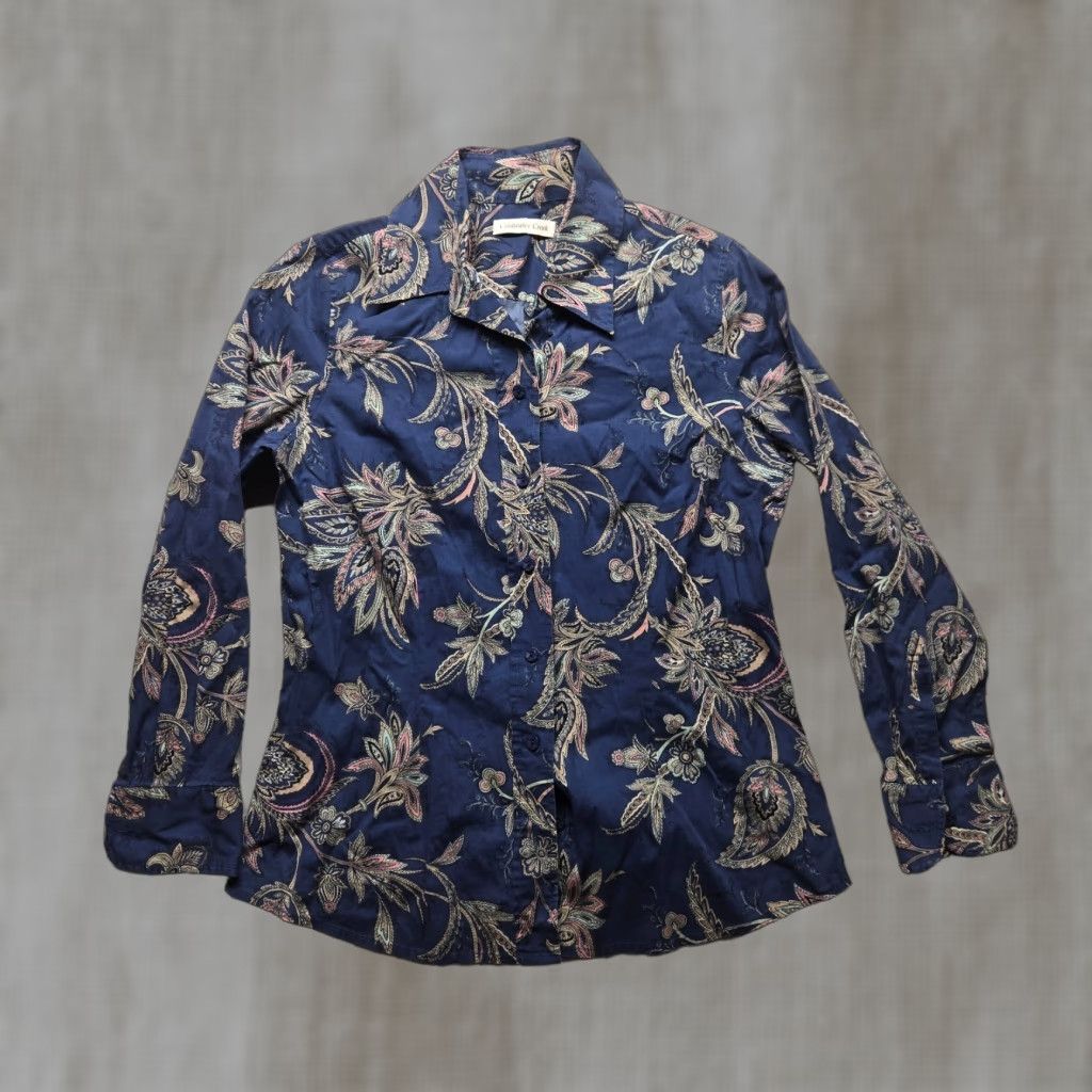 Coldwater Creek Coldwater Creek Shirt Women PS Blue Paisley Button-Up 3/4 Sleeve Petite Adult Womens Size S / US 4 / IT 40 - 1 Thumbnail