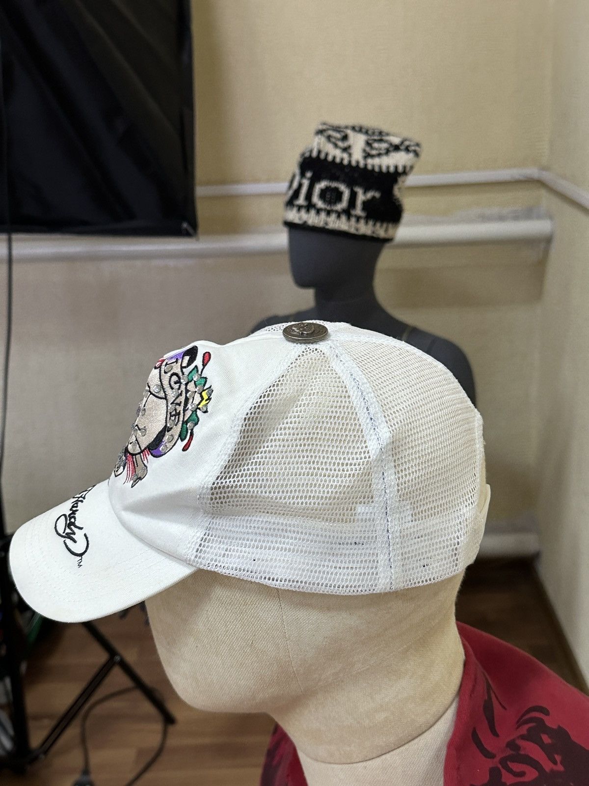 Ed Hardy × Vintage Vintage Ed Hardy Rhinestones Skull WebTrucker Hat Cap Size ONE SIZE - 6 Thumbnail