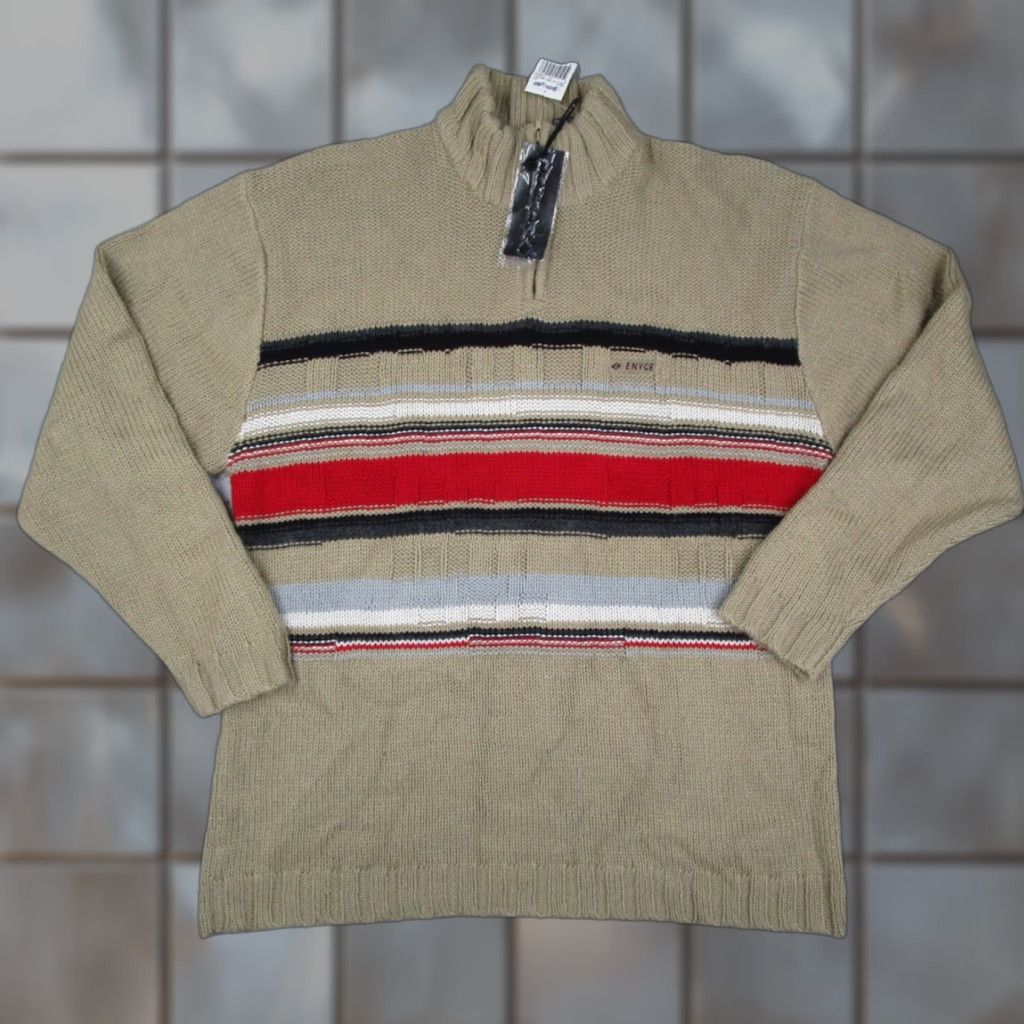 Enyce VINTAGE Enyce Sweater Mens 2XL Tan Stripe Wool Blend Mock Neck Zip Pullover 90s Mens Size US XXL / EU 58 / 5 - 1 Thumbnail