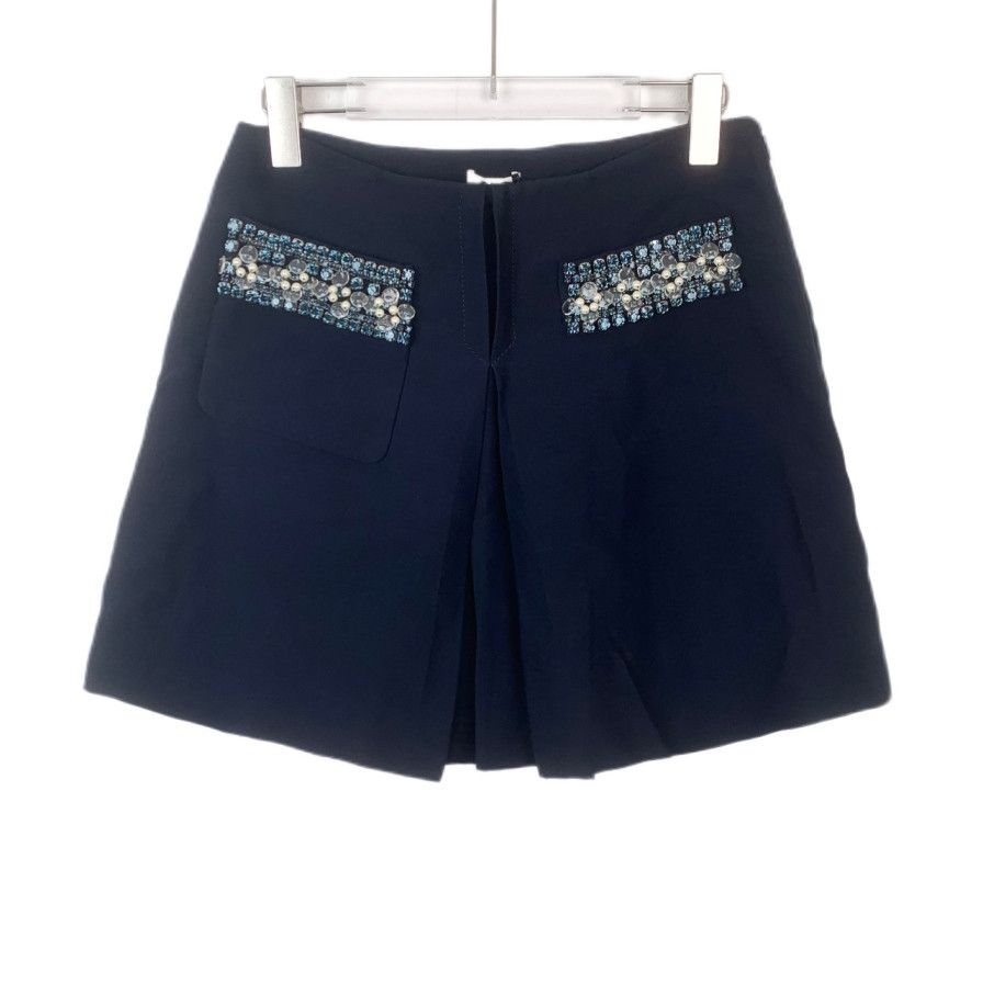 Miu Miu MiuMiu Crystal Embellished Dark Blue Mini Skirt Size 30" / US 8 / IT 44 - 1 Thumbnail