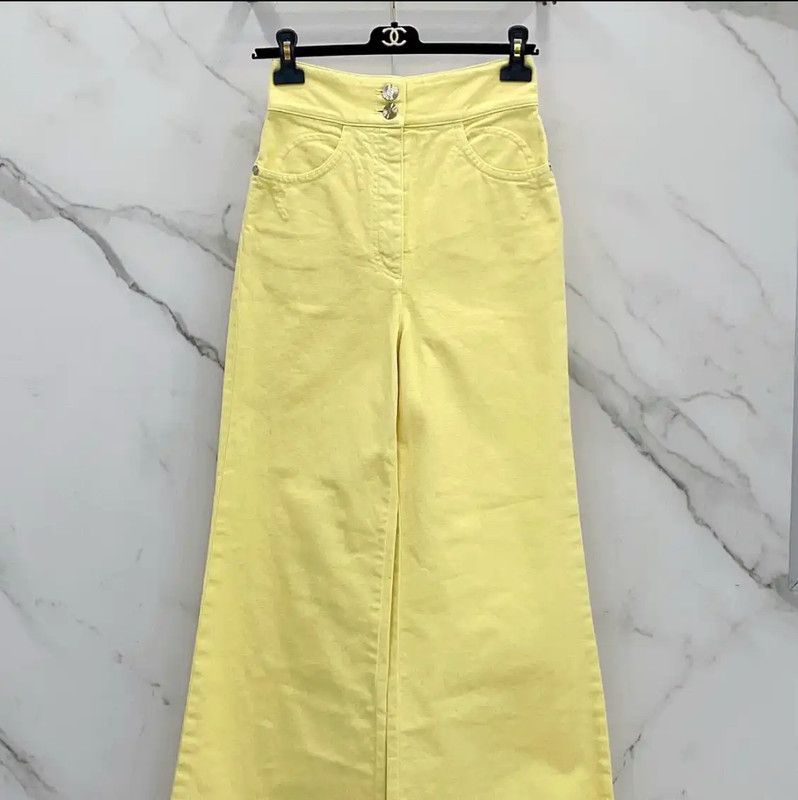 Chanel Chanel Spring Autumn Yellow Cotton Pants 0089 Size 23" - 1 Thumbnail