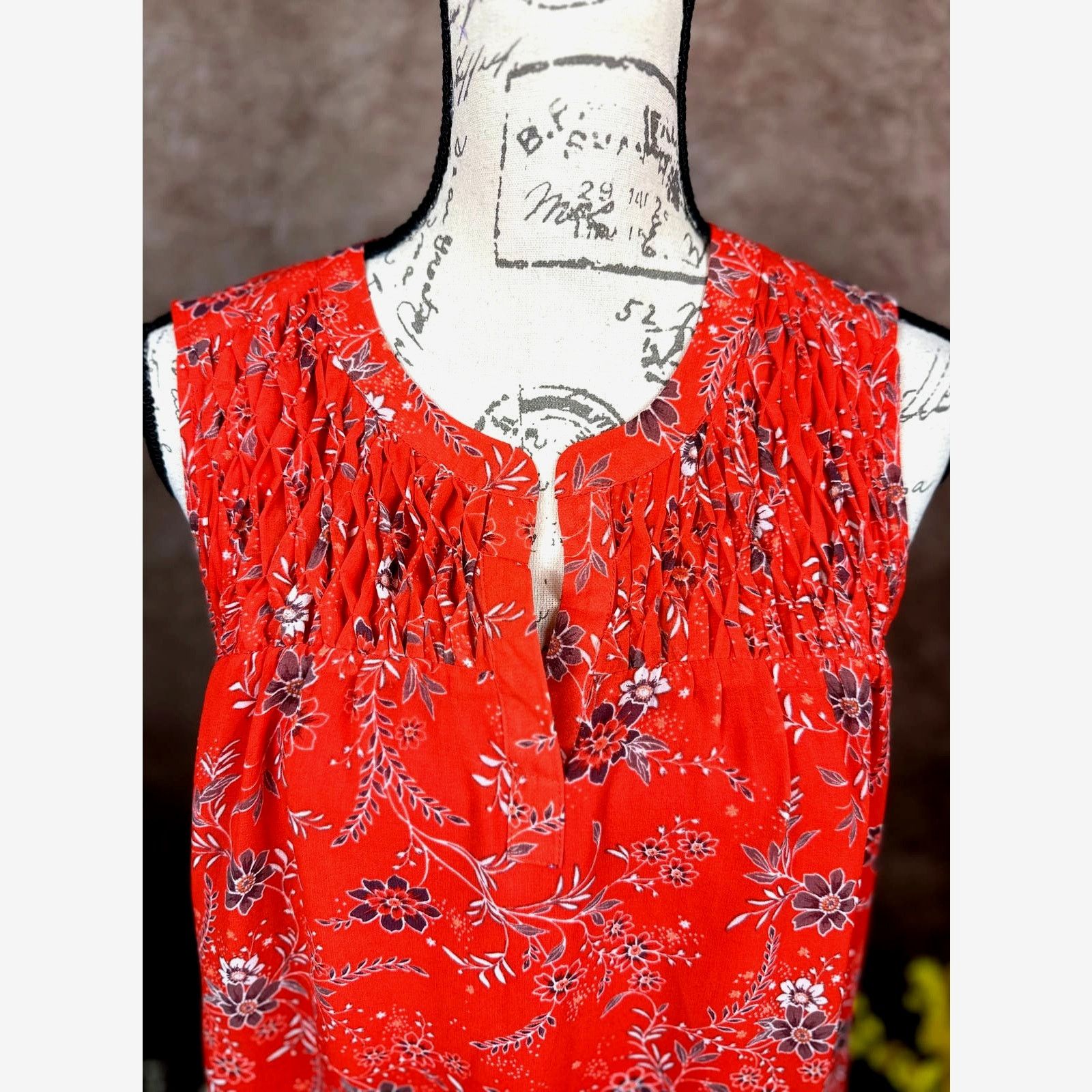 Other Danielle Rainn Pleated Collar Floral Blouse Red/Orange M Size M / US 6-8 / IT 42-44 - 4 Thumbnail