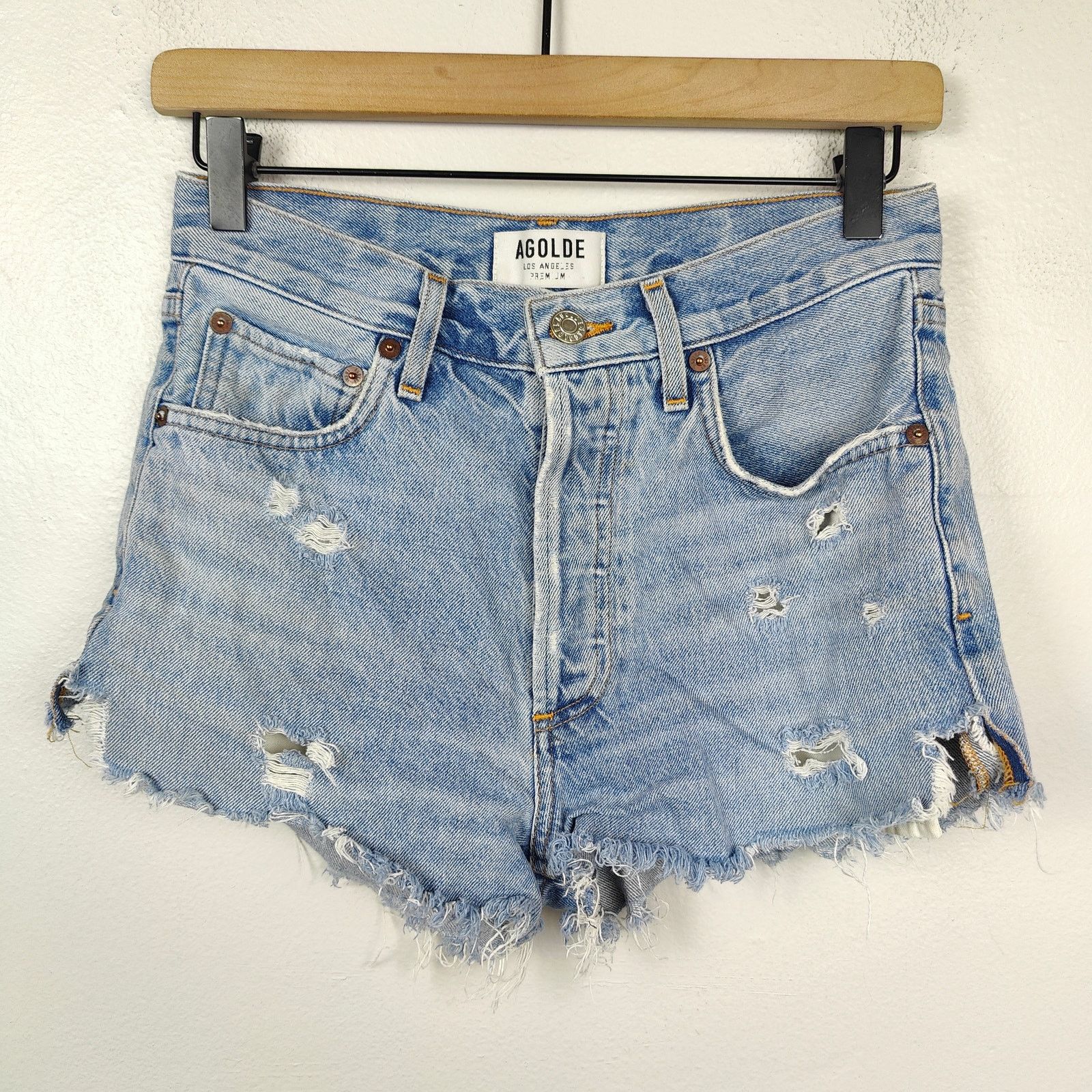 Agolde Agolde Jean Shorts Womens 25 Light Wash Raw Hem Distressed Size 25" / US 0 / IT 36 - 1 Thumbnail