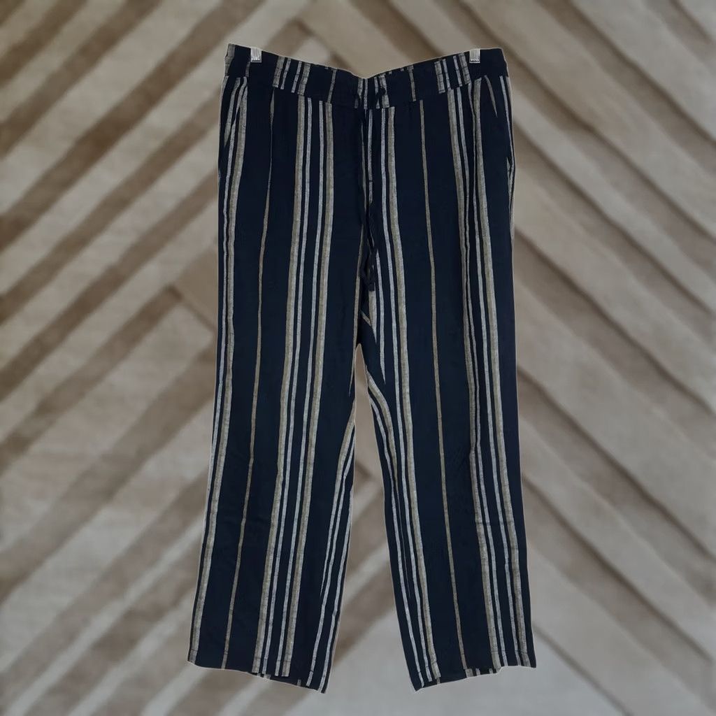 Ann Taylor ANN TAYLOR PANTS WOMEN'S LARGE NAVY LINEN BLEND DRAWSTRING WAIST PULL-ON Size 36" / US 14 / IT 50 - 1 Thumbnail