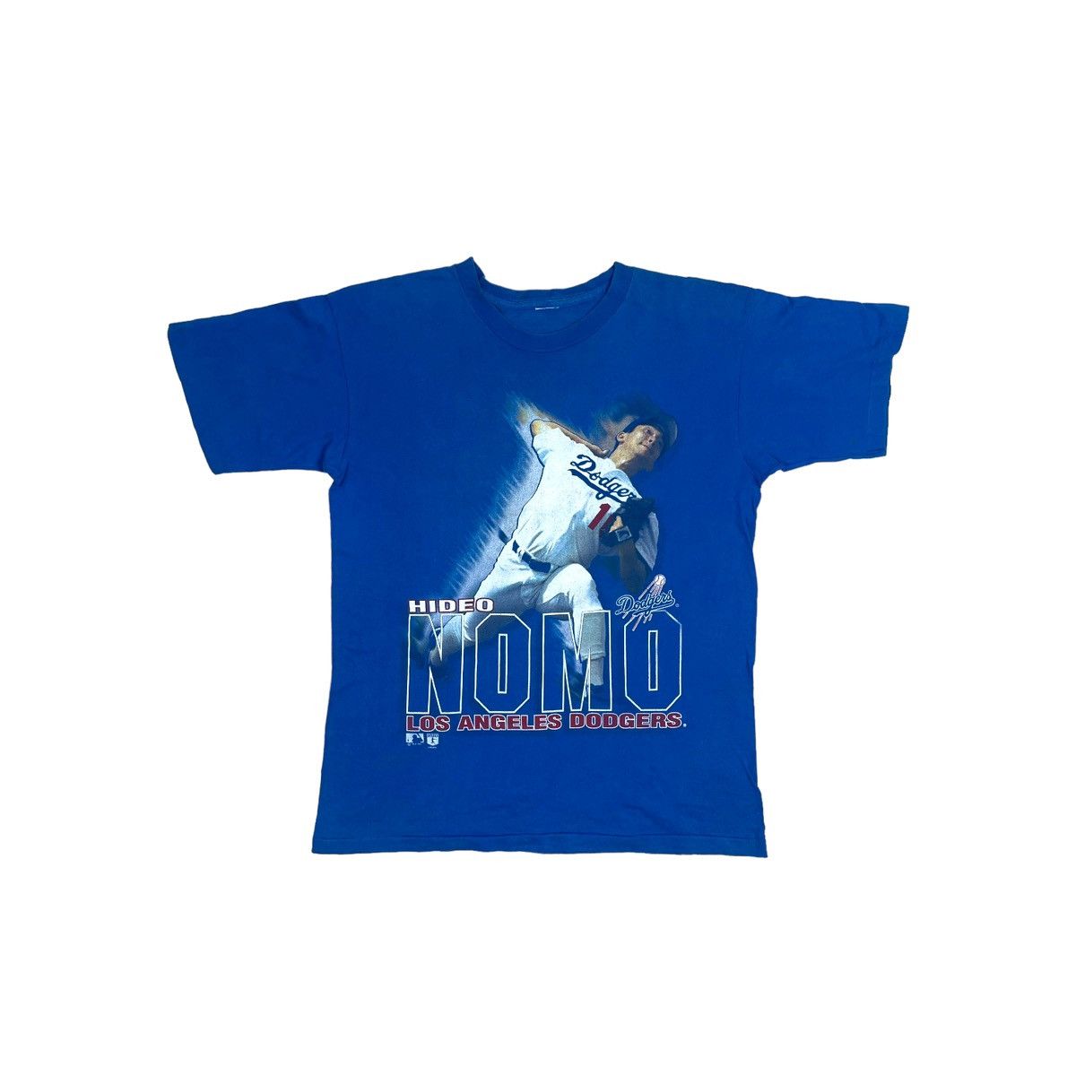 image of La Dodgers x Mlb vintage 1995 Hideo Nomo Los Angles Dodgers Tee in Blue (Size Medium)