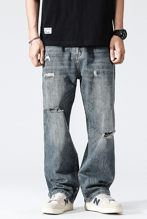 Japanese Brand Vintage blue distressed loose straight casual ripped jeans Size US 32 / EU 48 - 1 Thumbnail