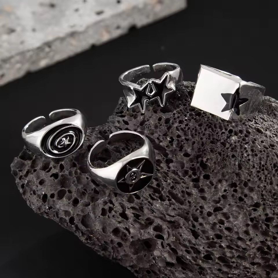Jewelry 4pcs set Punk Hip Hop Star Geometric Streetwear Rings Size ONE SIZE - 7 Thumbnail