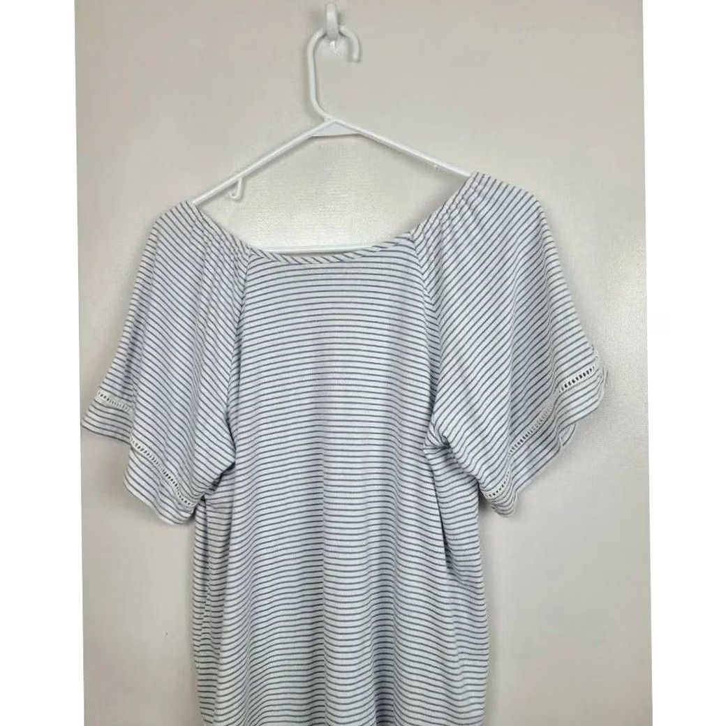 Vintage VINTAGE Verve Ami Boho Top Womens L Blue White Striped Short Sleeve Casual Eyelet Size L / US 10 / IT 46 - 5 Thumbnail