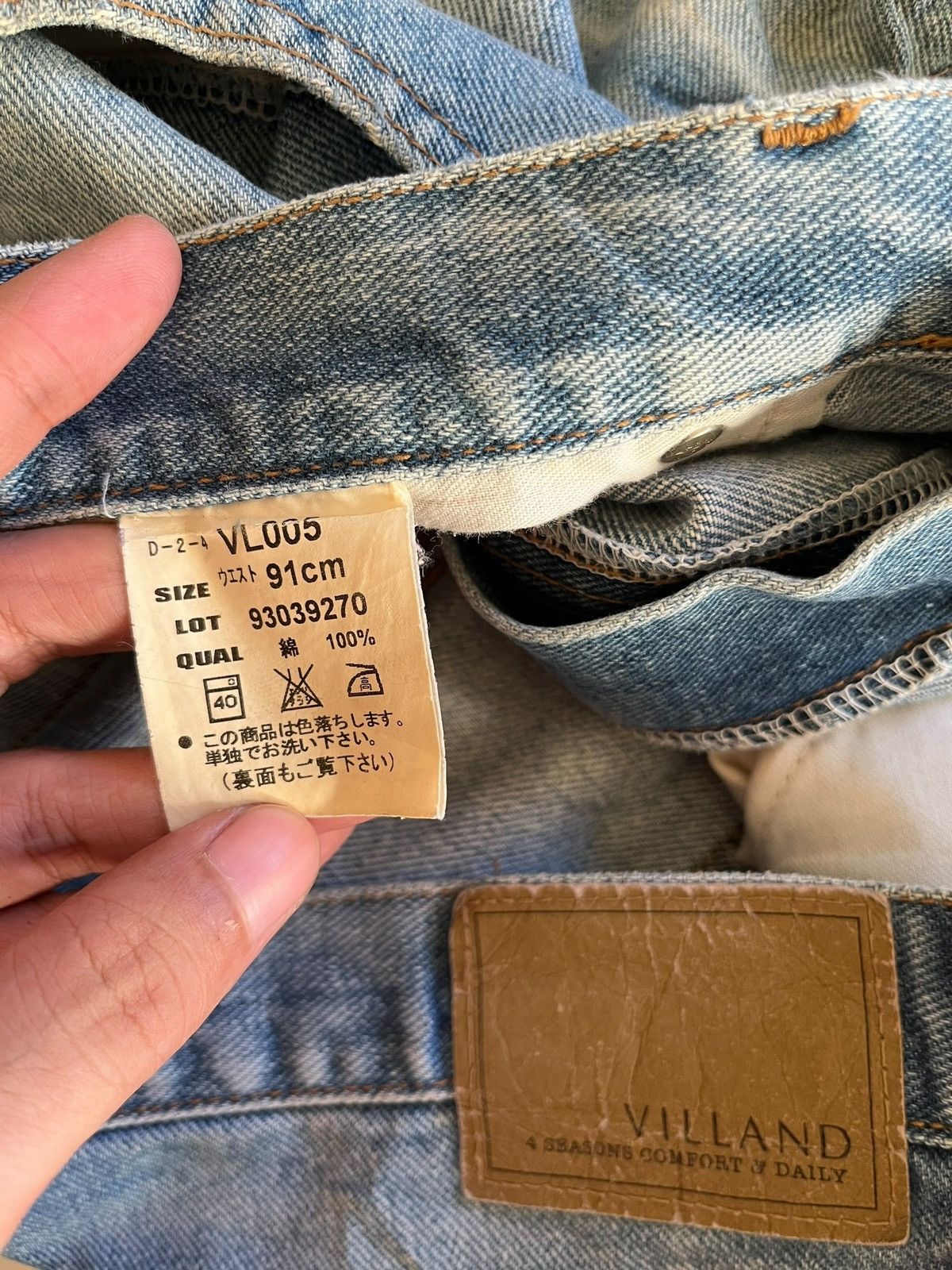 Japanese Brand Vintage Villand Blue Wash Distressed Baggy Jeans 35x31 Size US 35 - 9 Thumbnail