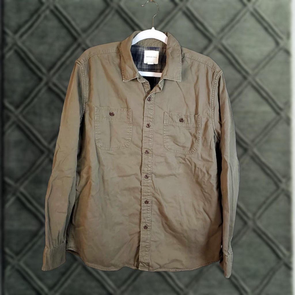American Eagle Outfitters American Eagle Men’s L Green Long Sleeve Button Up Shirt - 90s Y2K Casual Work Shirt Size US L / EU 52-54 / 3 - 1 Thumbnail