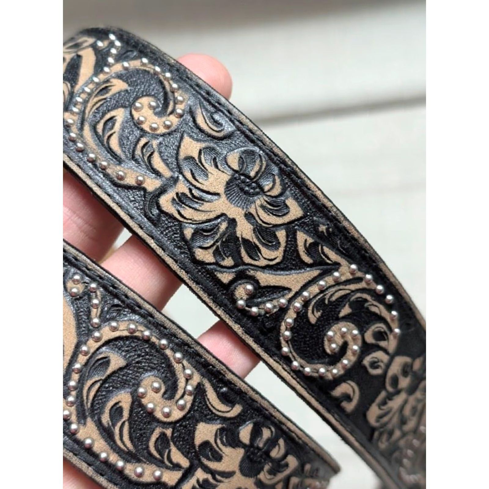 Vintage VINTAGE Justin Western Belt 34 Leather Tooled Floral Belt Buckle Cowhide Brown Men XS? Size 34 - 3 Thumbnail