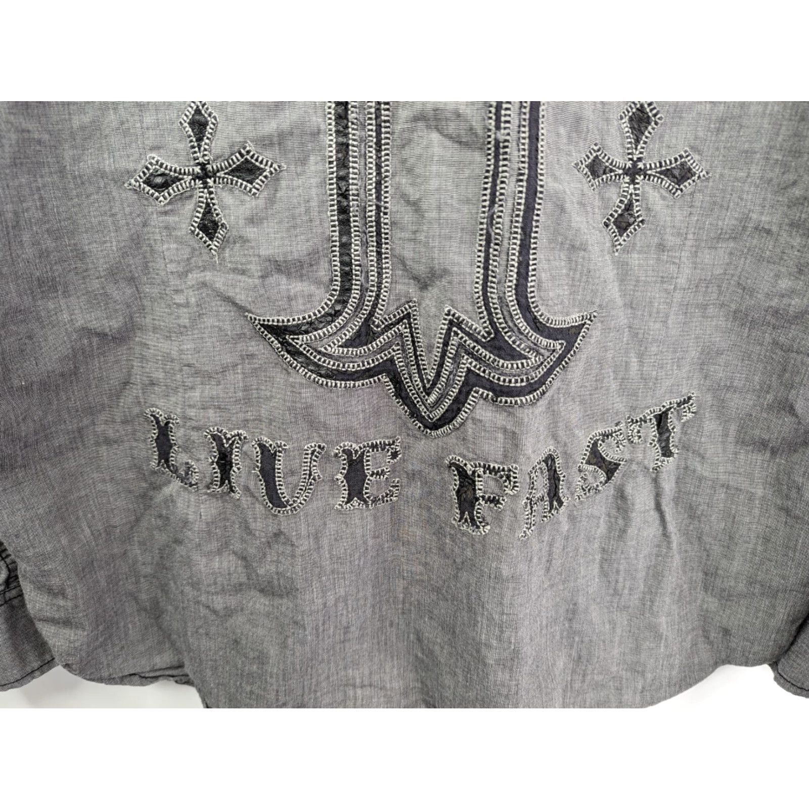 Affliction Affliction Button-Up Long Sleeve Gray 2XL Embroidered Live Fast Cross Black Premium 100% cotton Mens Shirt Size US XXL / EU 58 / 5 - 6 Thumbnail