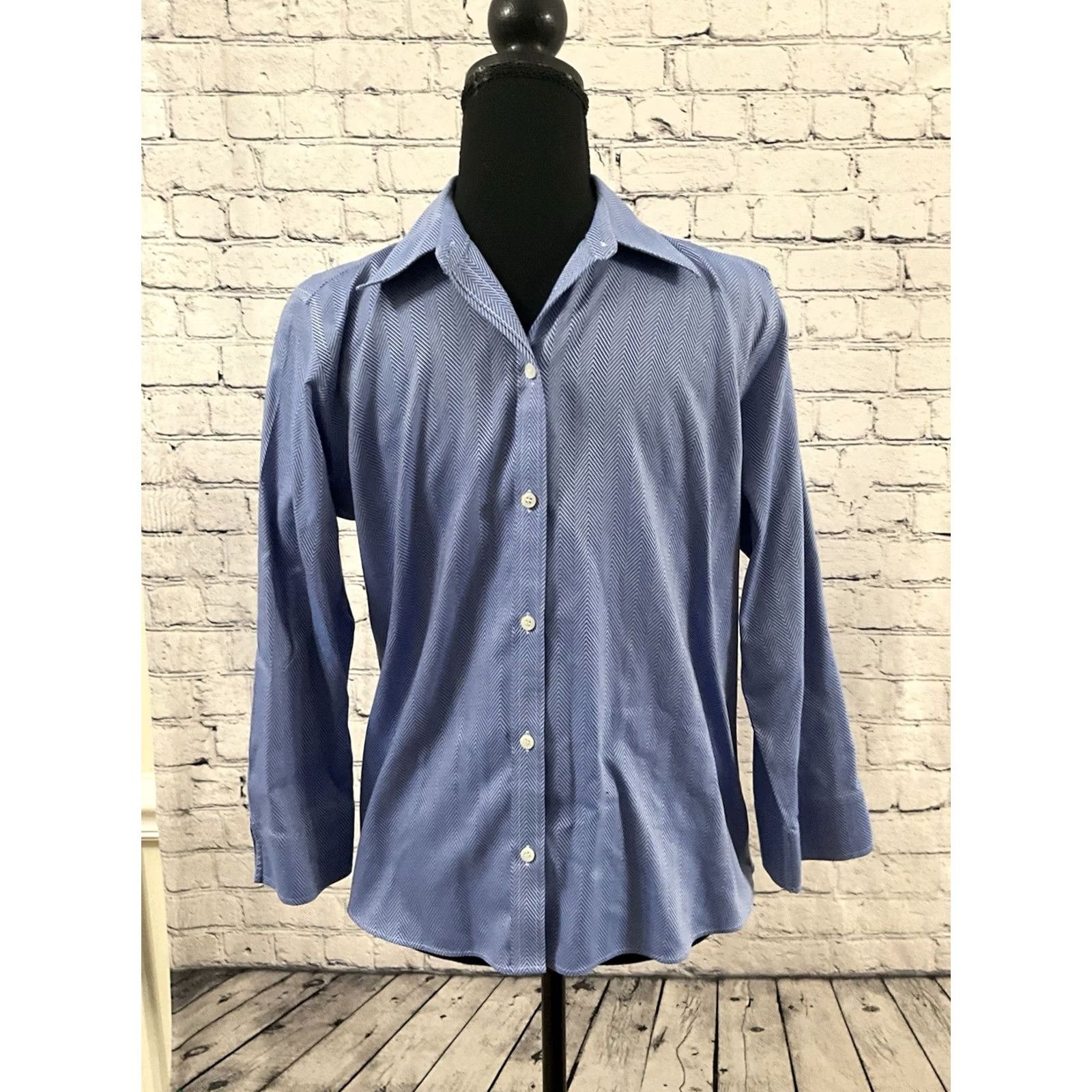 Liz Claiborne Liz Claiborne Lizsport Petite Women's Size 10P Blue Striped Button Up Shirt Top Size L / US 10 / IT 46 - 4 Thumbnail