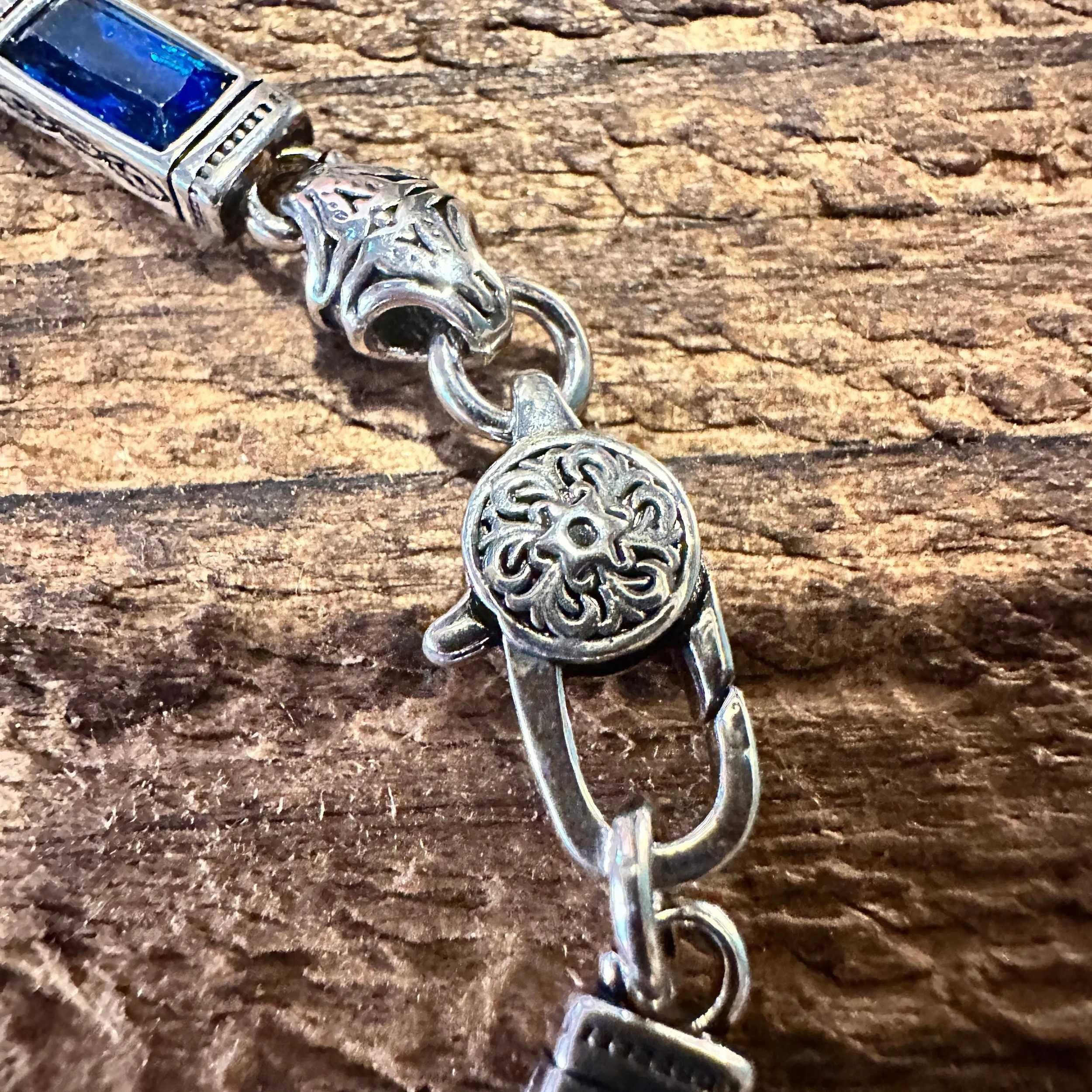 Other Boho Chic Woven Link Blue Crystal CZ Silver Bracelet, Lobste Size ONE SIZE - 2 Thumbnail