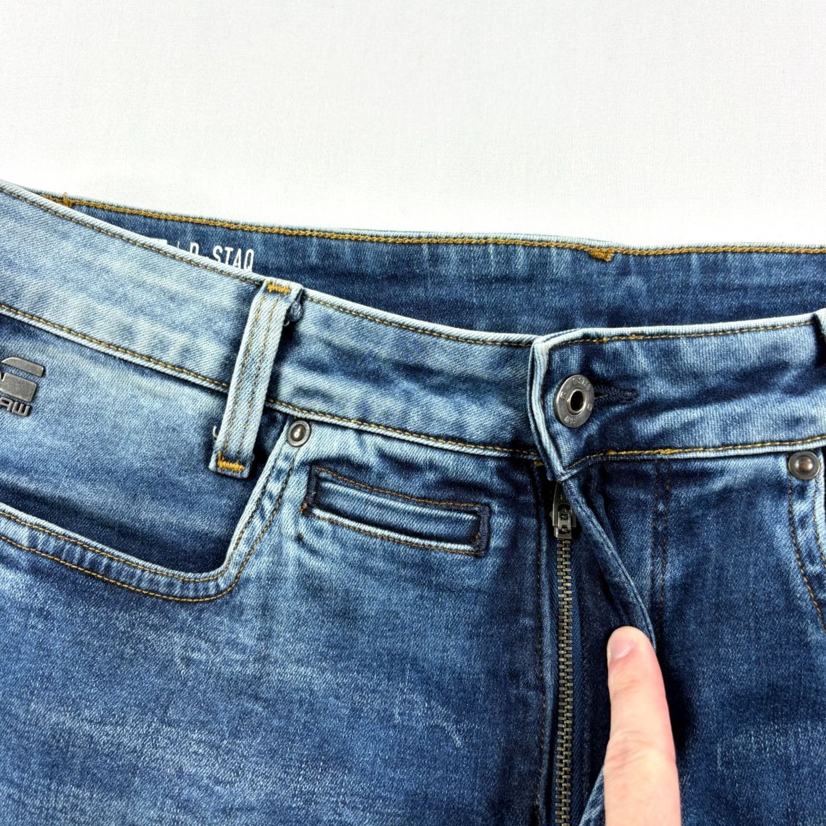Vintage G Star Raw Jeans Slim Tapered 32x34 Blue D Staq 3D Stretch Mens Regular Denim Cotton Zip Pattern Solid Inseam 32in with Logo Size US 32 / EU 48 - 3 Thumbnail