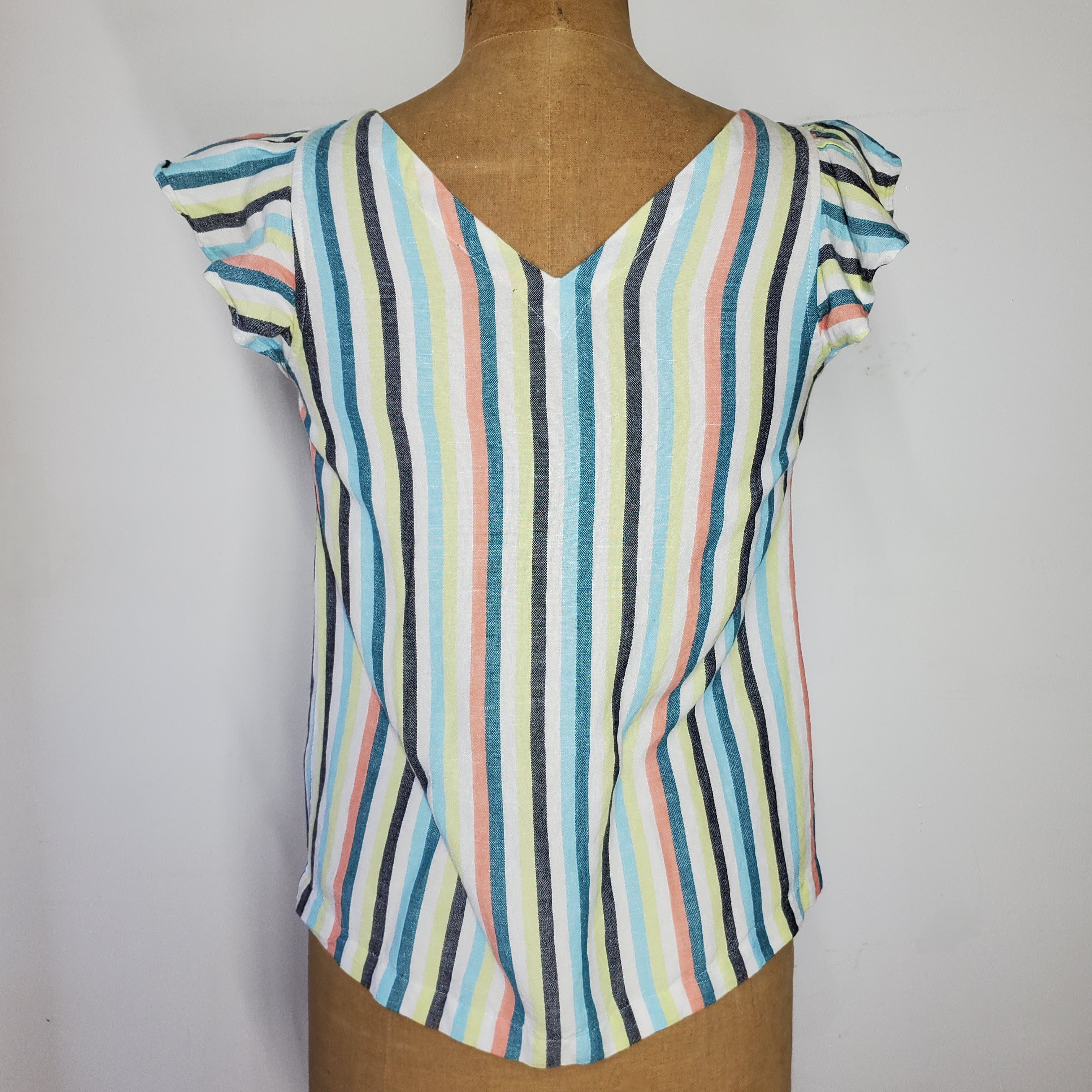 Ann Taylor Ann Taylor Size XS Blouse Rainbow Stripe Linen Chambray Size XS / US 0-2 / IT 36-38 - 3 Thumbnail