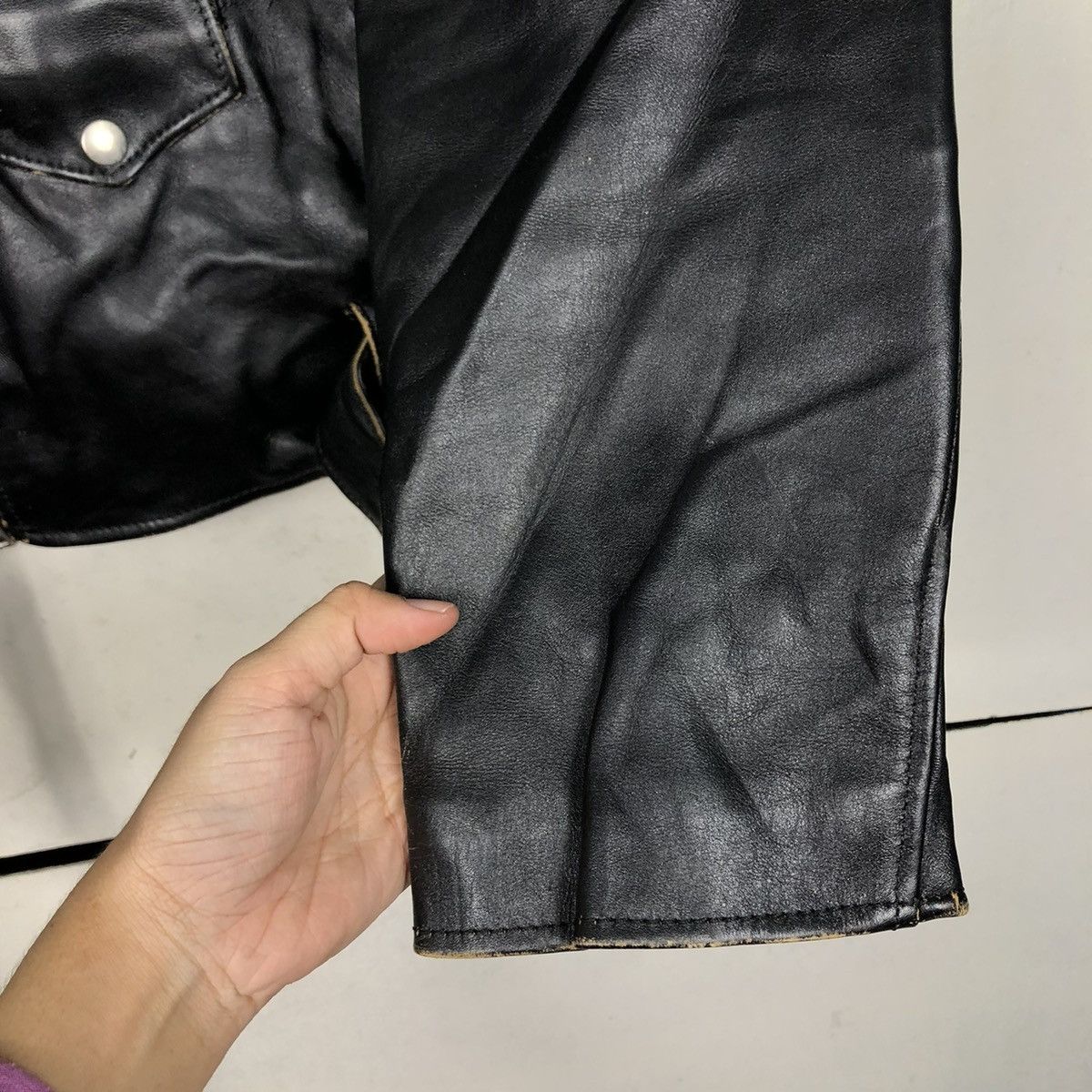 A.P.C. 🔥VINTAGE BIKE LEATHER JACKET APC DOUBLE COLLAR ISSEY MIYAKE Size US M / EU 48-50 / 2 - 12 Thumbnail