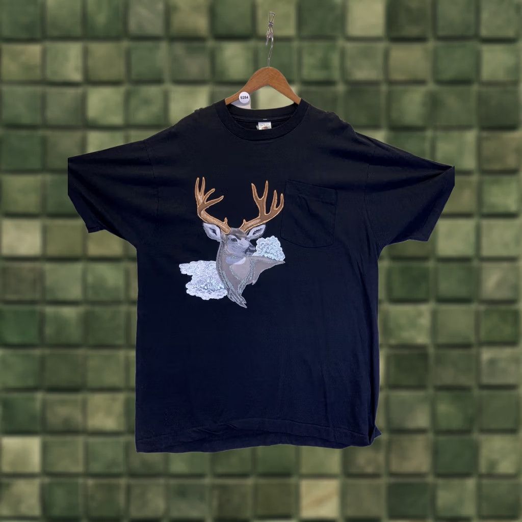 Fruit Of The Loom VINTAGE Fruit Of The Loom Shirt Mens 2XL Black Cotton Blend Single Stitch Gel Art Deer Pocket Crew Neck T-Shirt XXL-9284 Size US XXL / EU 58 / 5 - 1 Thumbnail