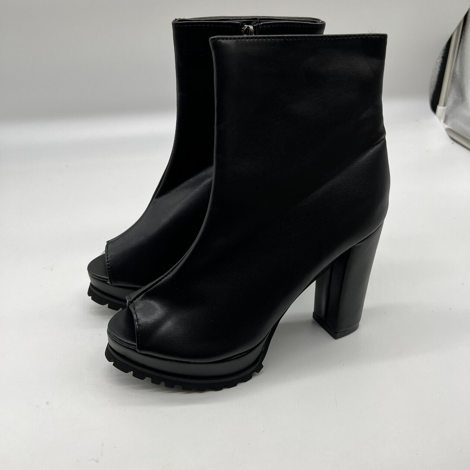 Other Chunky High Heel Booties Zipper Platform Open Toe Ankle Size US 6.5 / IT 36.5 - 3 Thumbnail