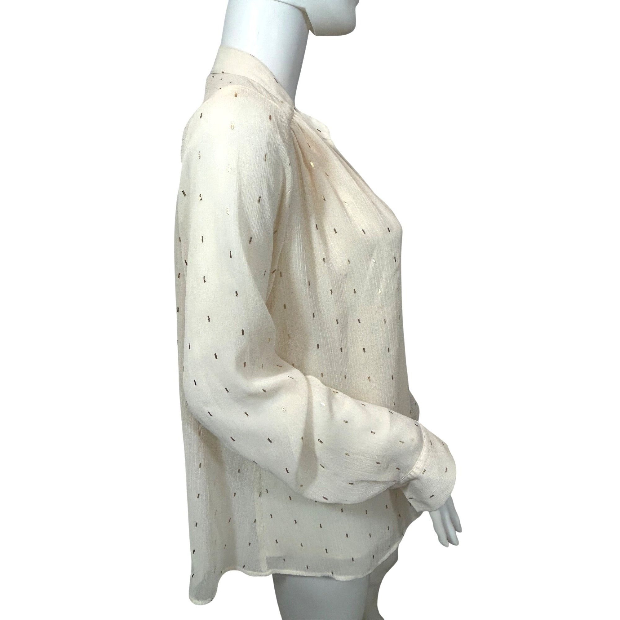 Zara Zara Ecru Cream Blouse S Gold Metallic Dashes Band Neck Gold Size S / US 4 / IT 40 - 16 Thumbnail