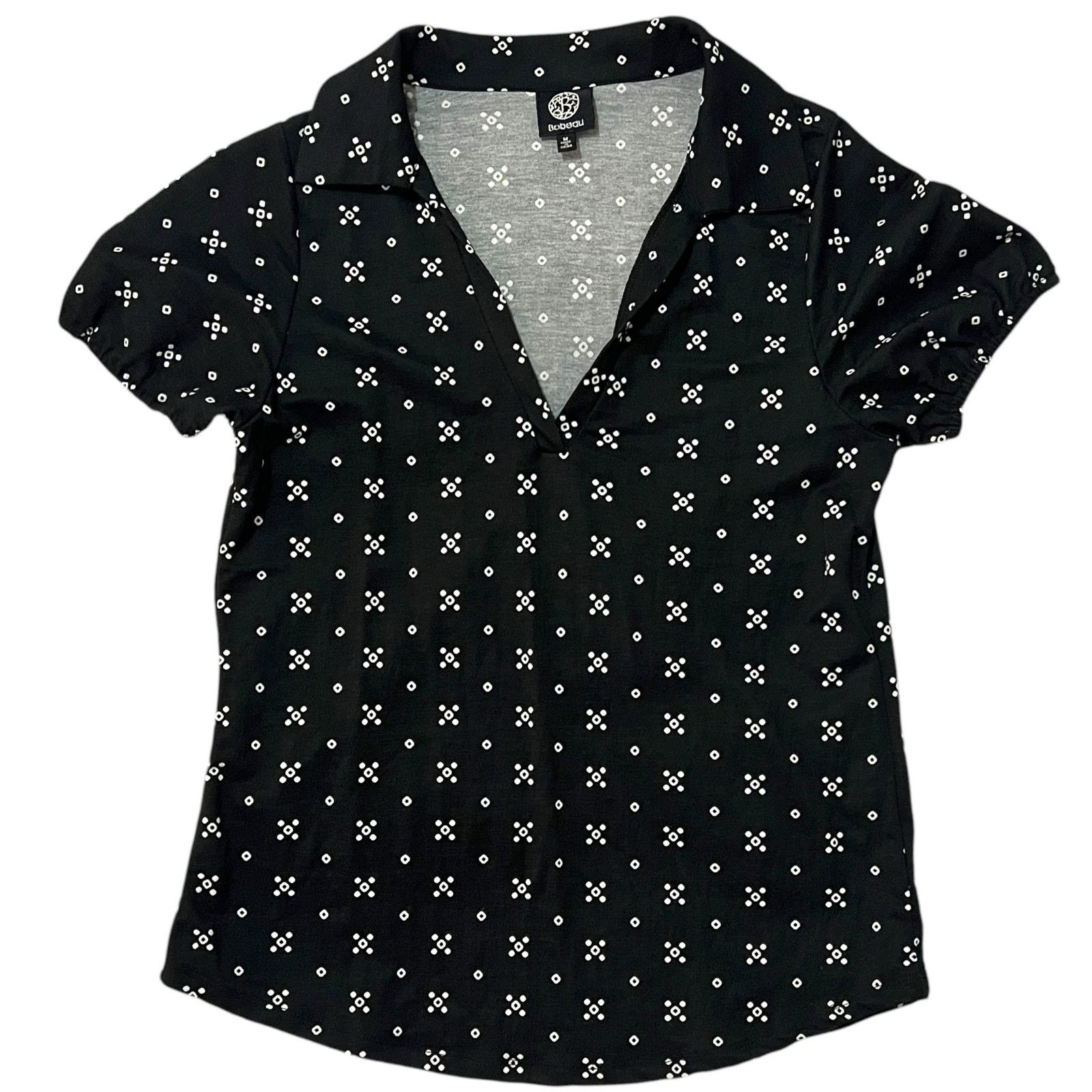 Other Elastic Short Sleeve Piqué Patterned Collared Split Neck Top Size M / US 6-8 / IT 42-44 - 7 Thumbnail