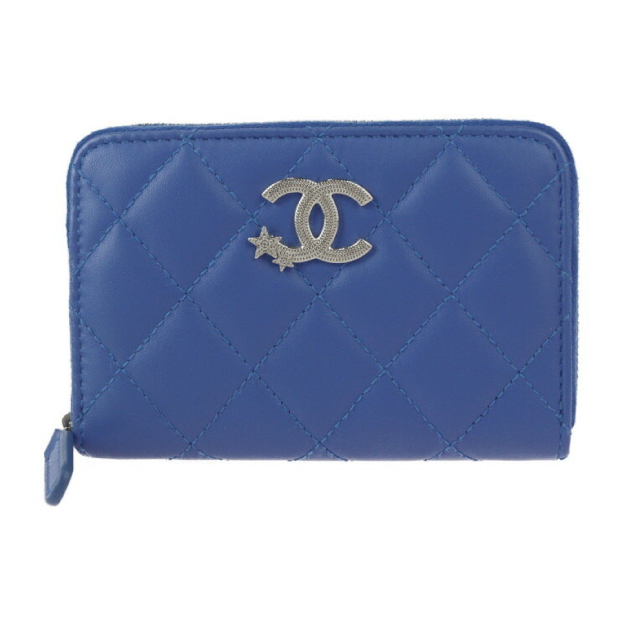 Chanel Cocostar Wallet Ap3728 Lambskin Blue Round Quilted Coin Purse 2427063010147R1, Women's