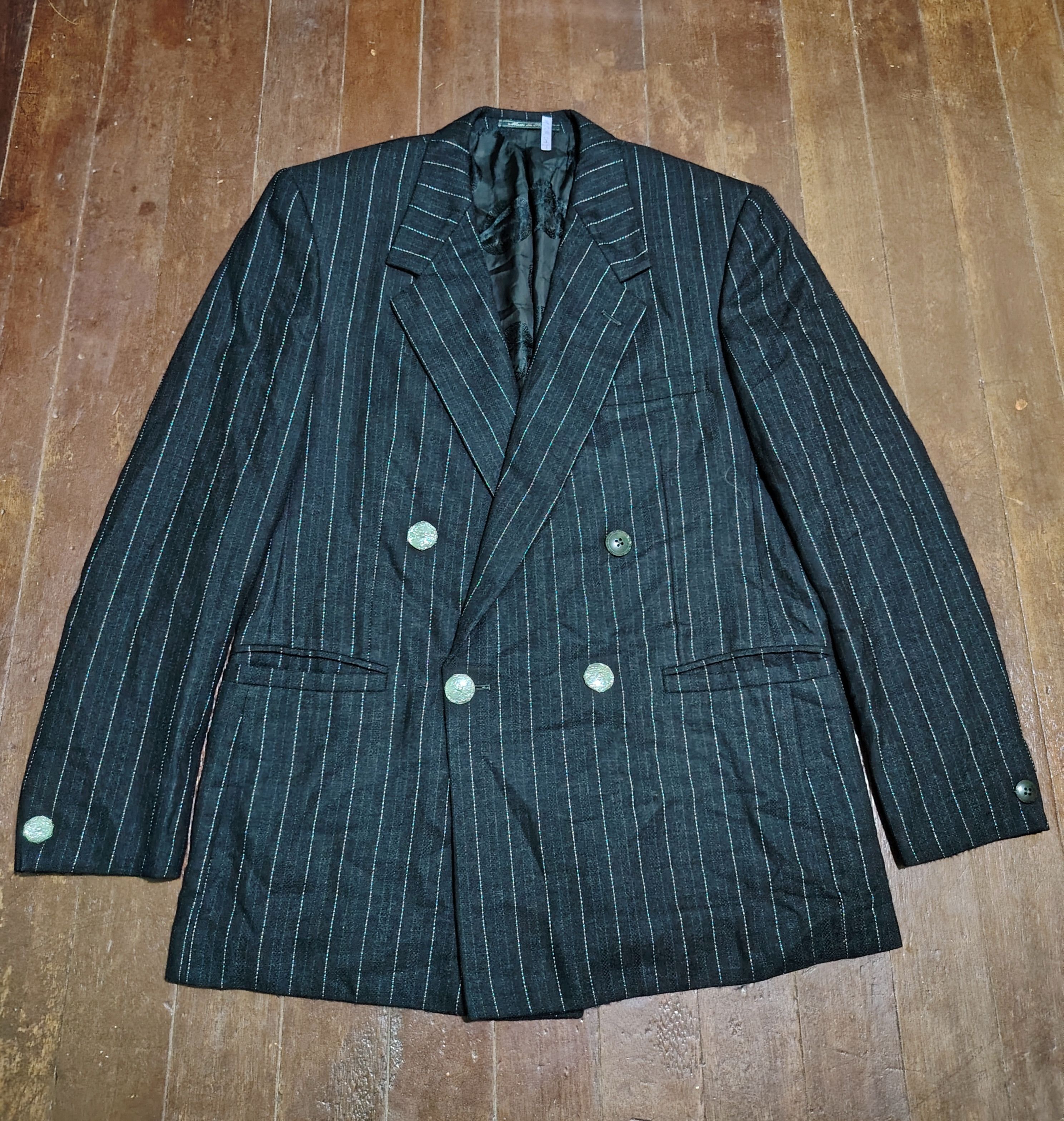 Versace GIANNIVERSACECOUTURE - 90's-WoolPinstripeDoubleBreasted Coat Size 52R - 2 Thumbnail