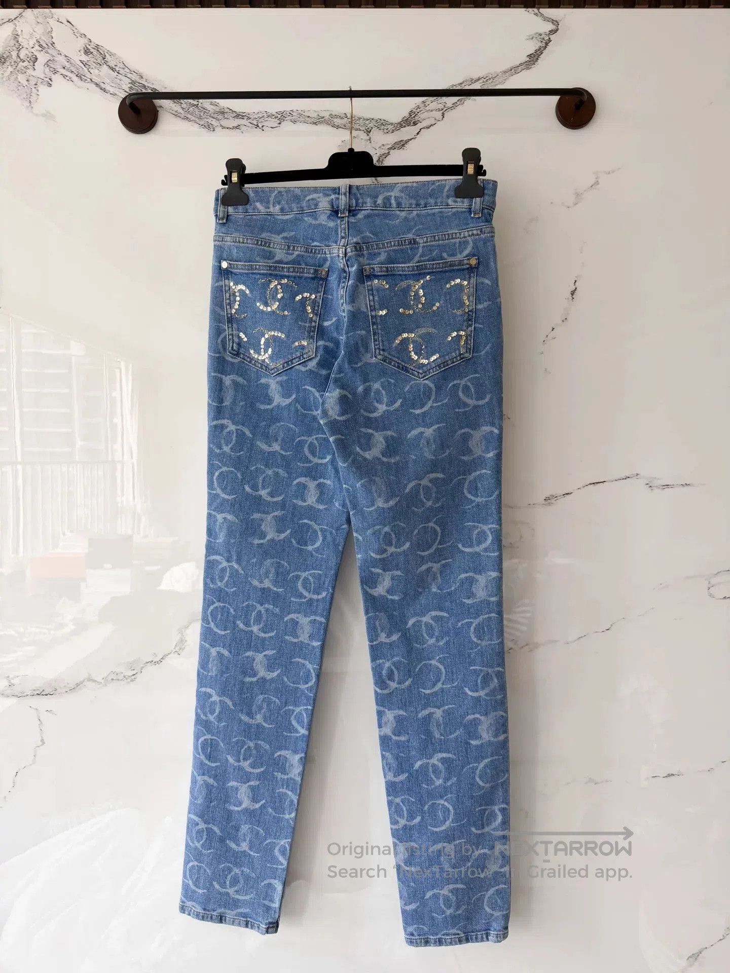Chanel Chanel Blue Sequin Denim Pants. Size 37" - 3 Thumbnail
