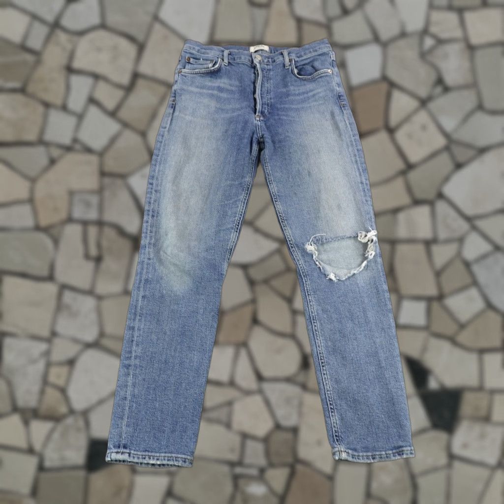 Agolde AGOLDE Jeans Womens 29 Blue Denim Nico High Rise Slim Fit Button Fly Distressed Size 28" / US 6 / IT 42 - 1 Thumbnail
