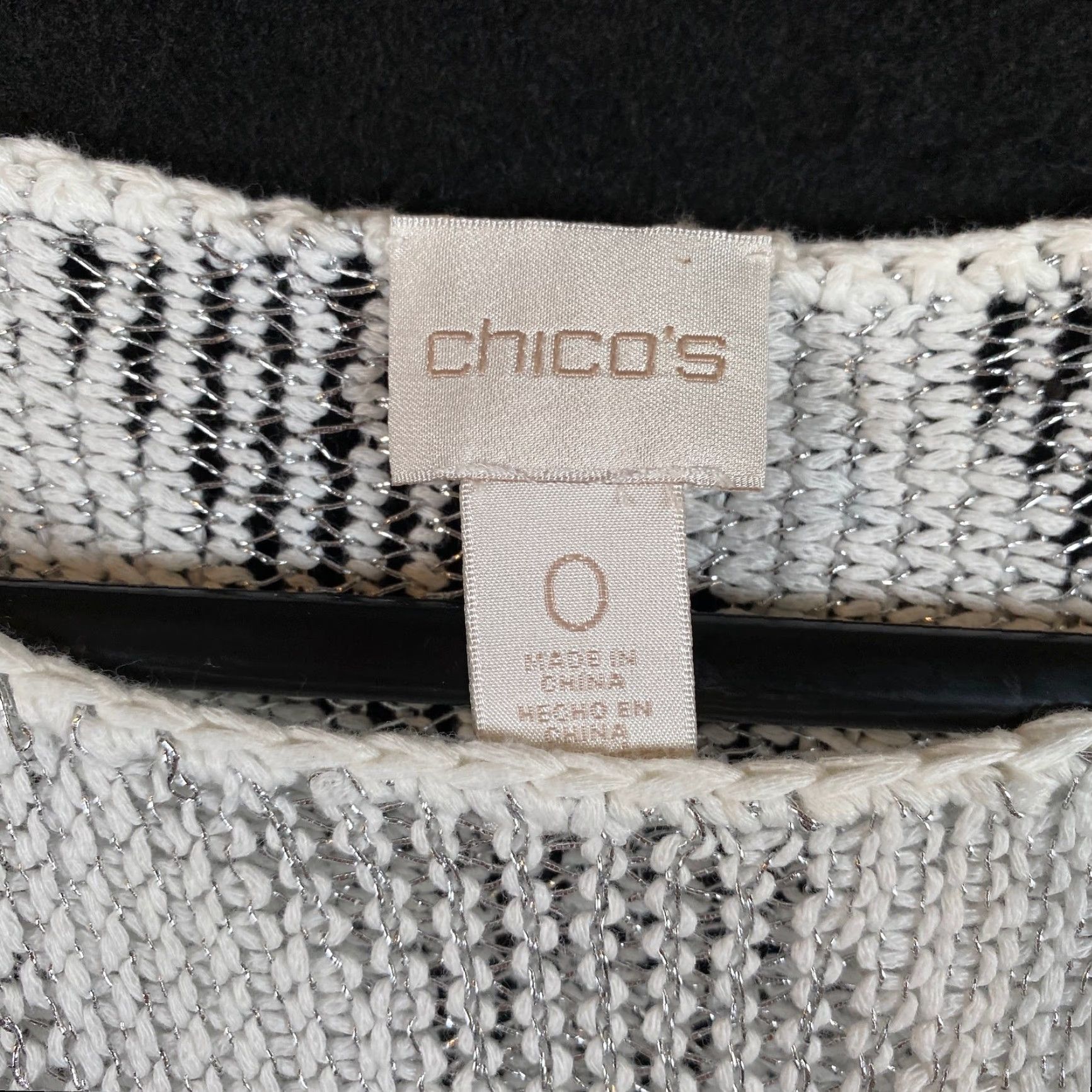 Vintage Chicos Womens Sweater White Silver Metallic Knit Open-Knit Half Sleeve Boat Neck S Women Pullover Casual Workwear Holiday 0 (S) Size S / US 4 / IT 40 - 4 Thumbnail