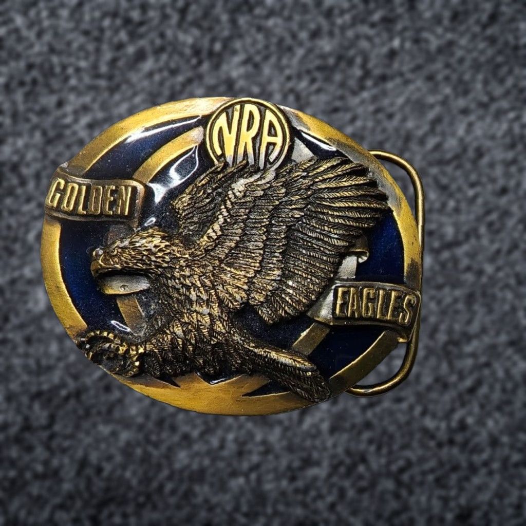 Vintage VINTAGE NRA Belt Buckle GOLDEN EAGLES Made in USA Brown Metal Western Buckle Men Eagle United States Size ONE SIZE - 1 Thumbnail