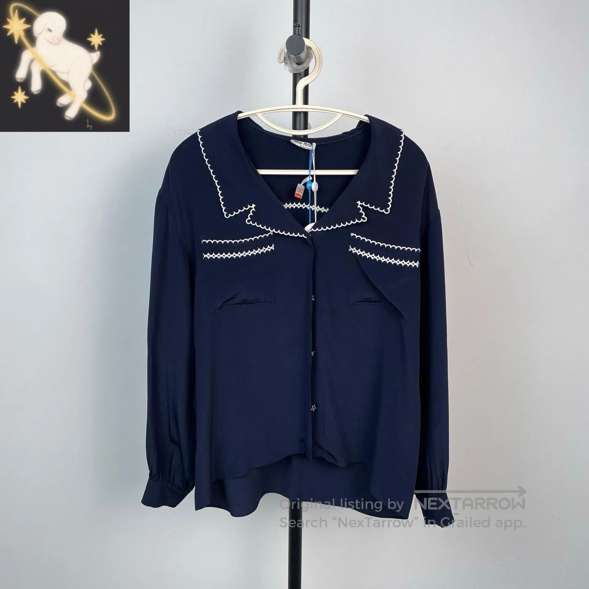 Miu Miu Miu Miu Navy blue mulberry silk shirt| Size XS / US 0-2 / IT 36-38 - 1 Thumbnail