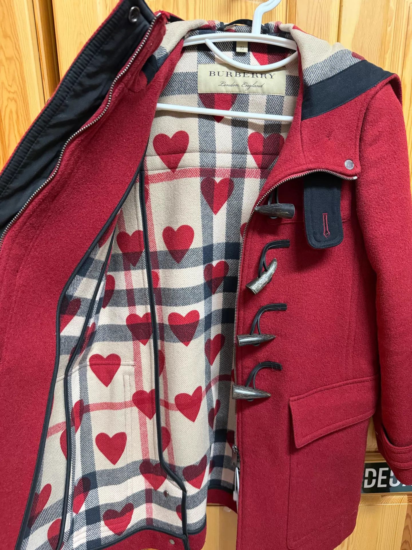 Burberry Burberry Wool HornBtn Coat Wmn's 36 Valentine Heart Lining Size XS / US 0-2 / IT 36-38 - 4 Thumbnail