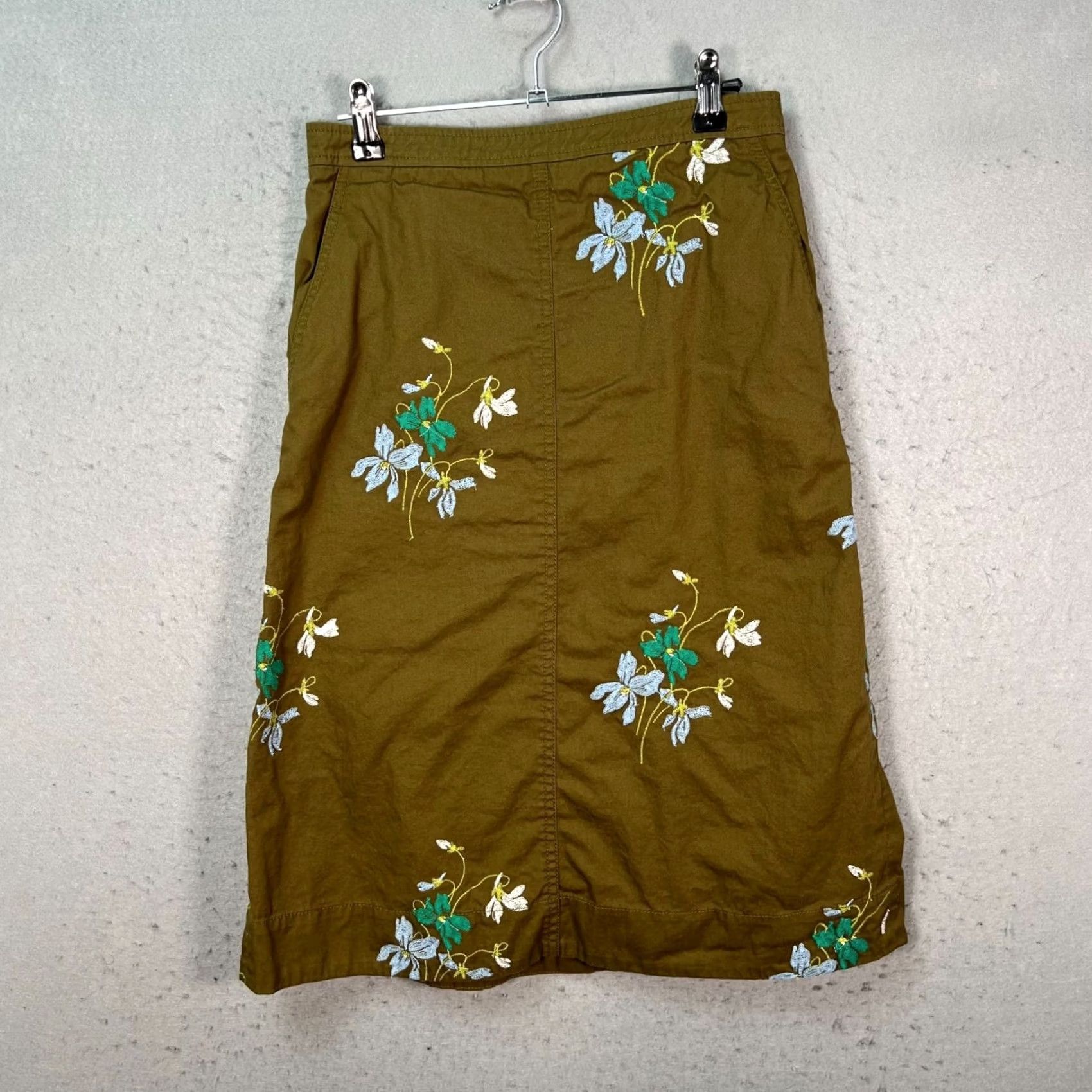 Ann Taylor Ann Taylor Skirt Size 2 Olive Green Cotton Floral Embroidered Womens Size 26" / US 2 / IT 38 - 2 Thumbnail