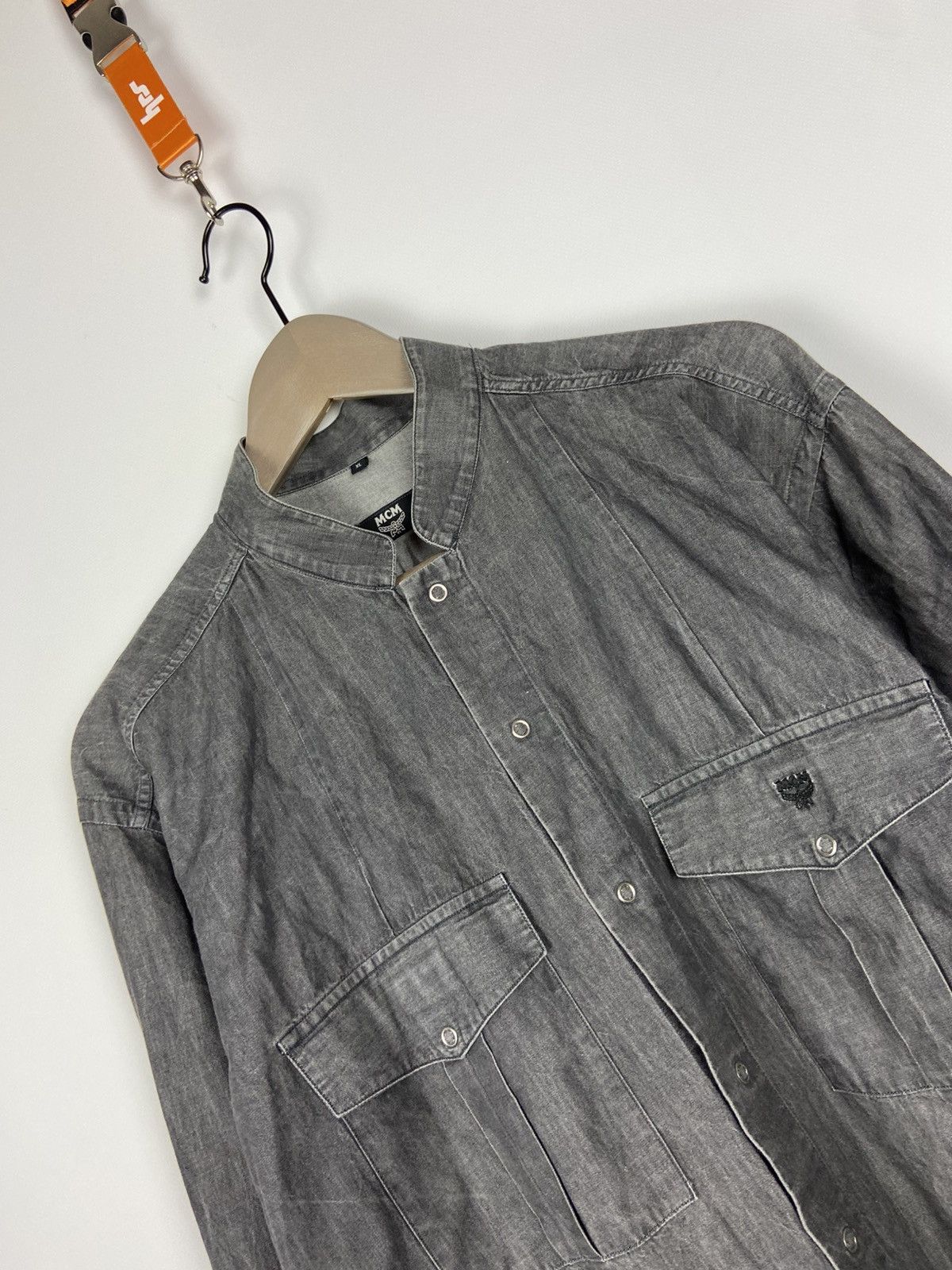 Designer × MCM Vintage MCM Faded Gray Mens Luxury Button Shirt Logo Size US XL / EU 56 / 4 - 9 Thumbnail