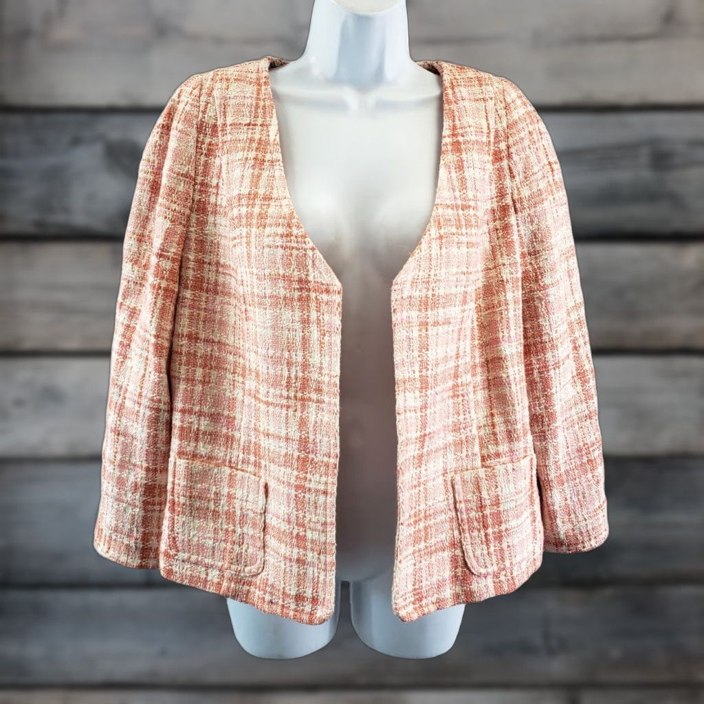 Talbots Talbots Blazer Open Front Tweed Pink Plaid Cotton Blend Womens Sz 14 Jacket Size XL / US 12-14 / IT 48-50 - 1 Thumbnail