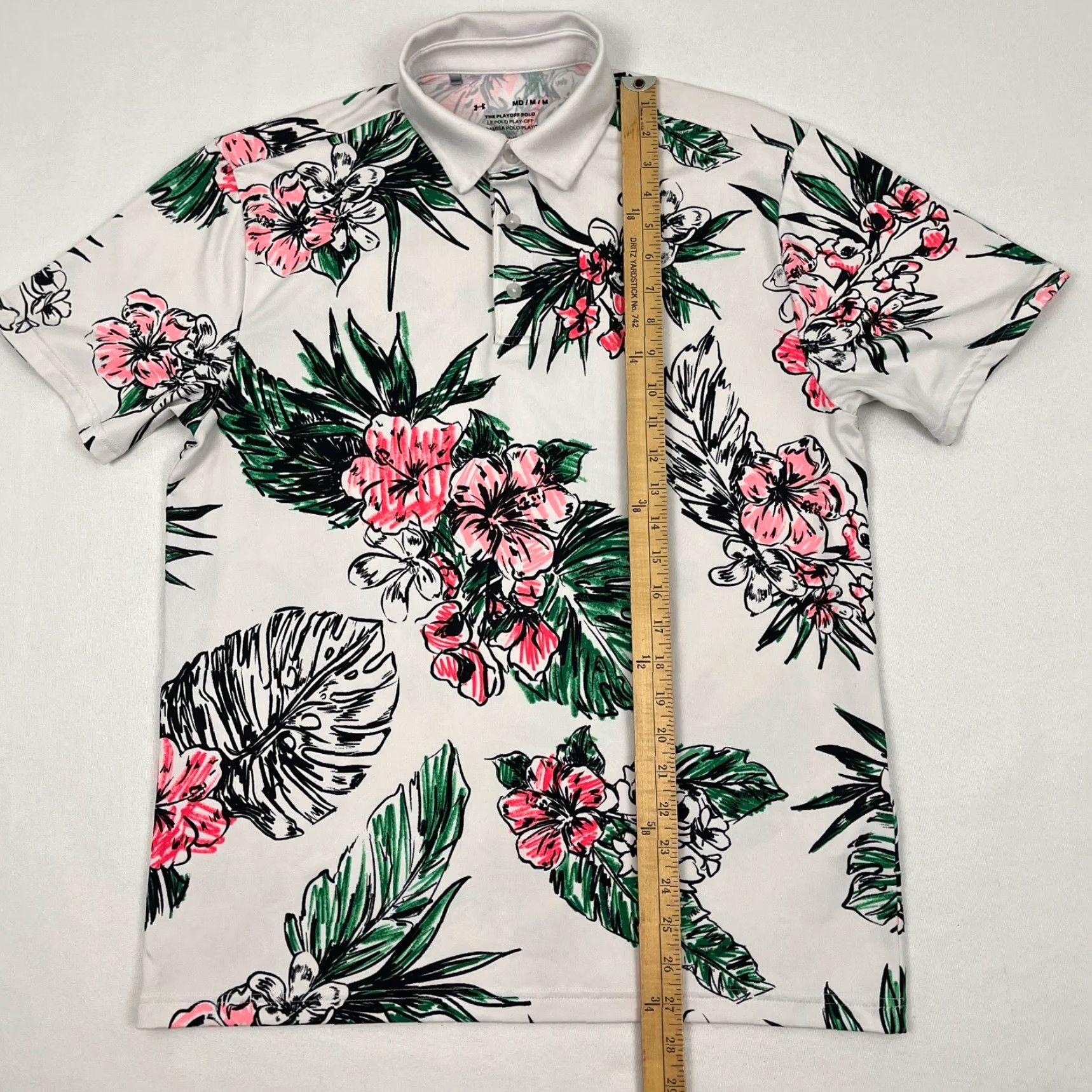 Under Armour Under Armour Playoff Polo Shirt Men M White Floral Hawaiian Tropical Active Golf Shirt Size US M / EU 48-50 / 2 - 5 Thumbnail