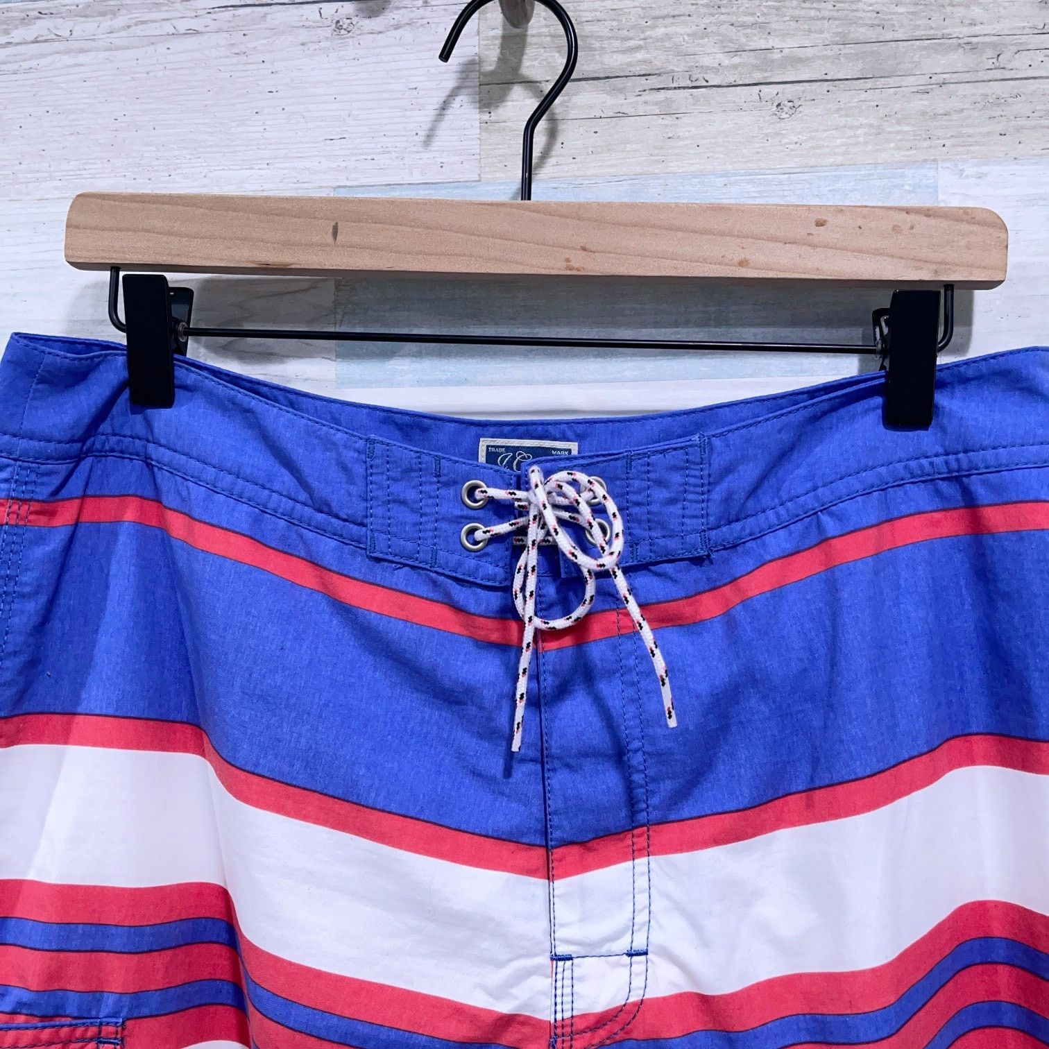 J.Crew J Crew 9" Long Board Short In Oxford Blue Stripe Swim Men 32 Size US 32 / EU 48 - 2 Thumbnail